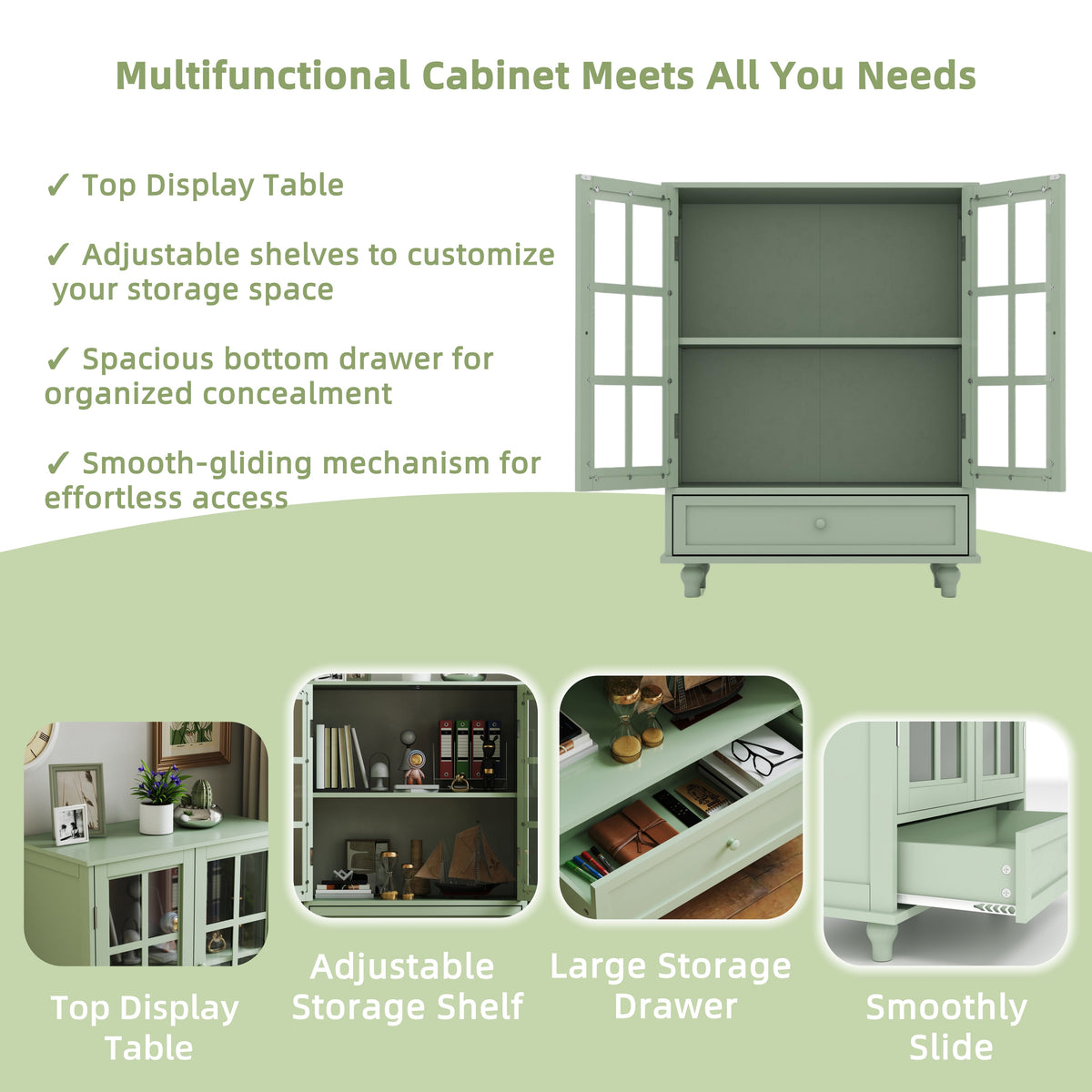 Minimalism Buffet Cabinet with Double Glass Doors