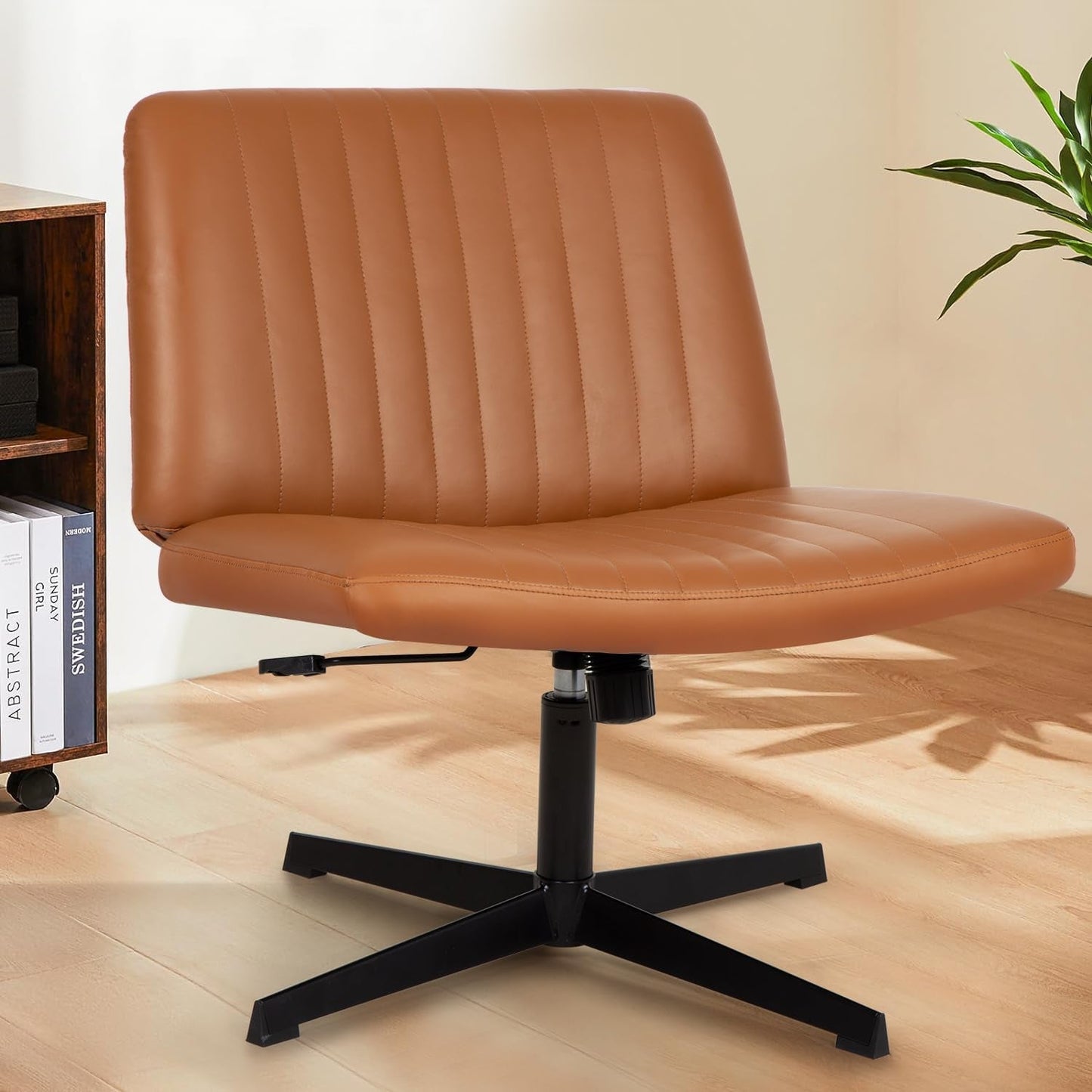 Criss Cross Armless Office Chair Height Adjustable Brown