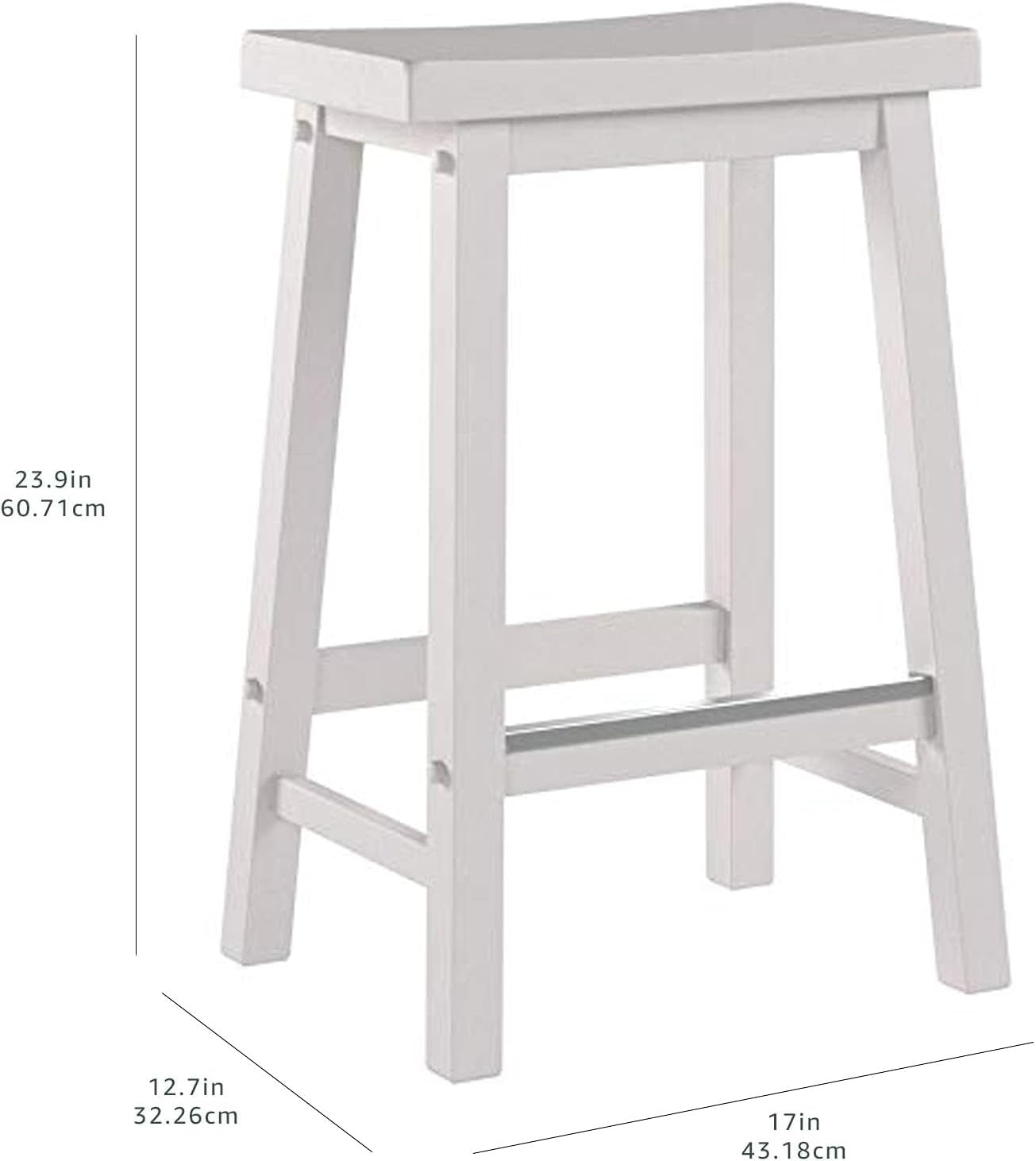Solid Wood Saddle Seat Counter Height Bar Stool White 24 Inch Set Of 2