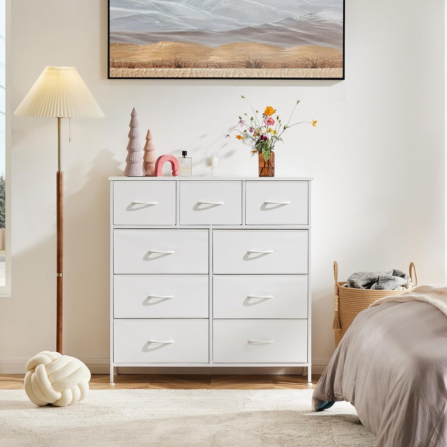 Sturdy Nine Drawer Dresser With Wood Top And Steel Frame