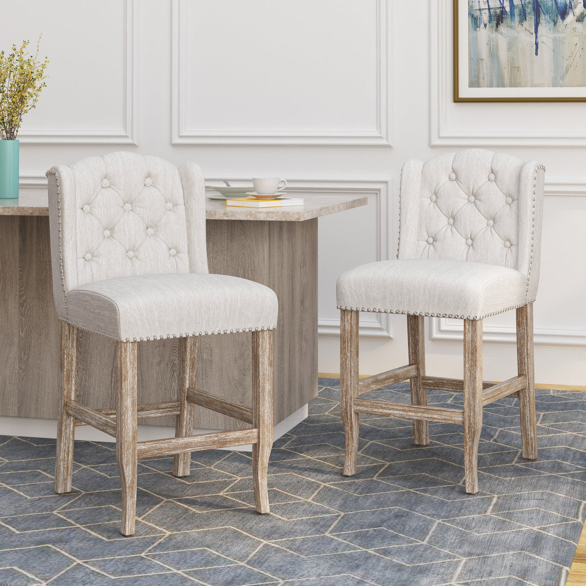 Vienna Contemporary Fabric Tufted Wingback Counter Stools