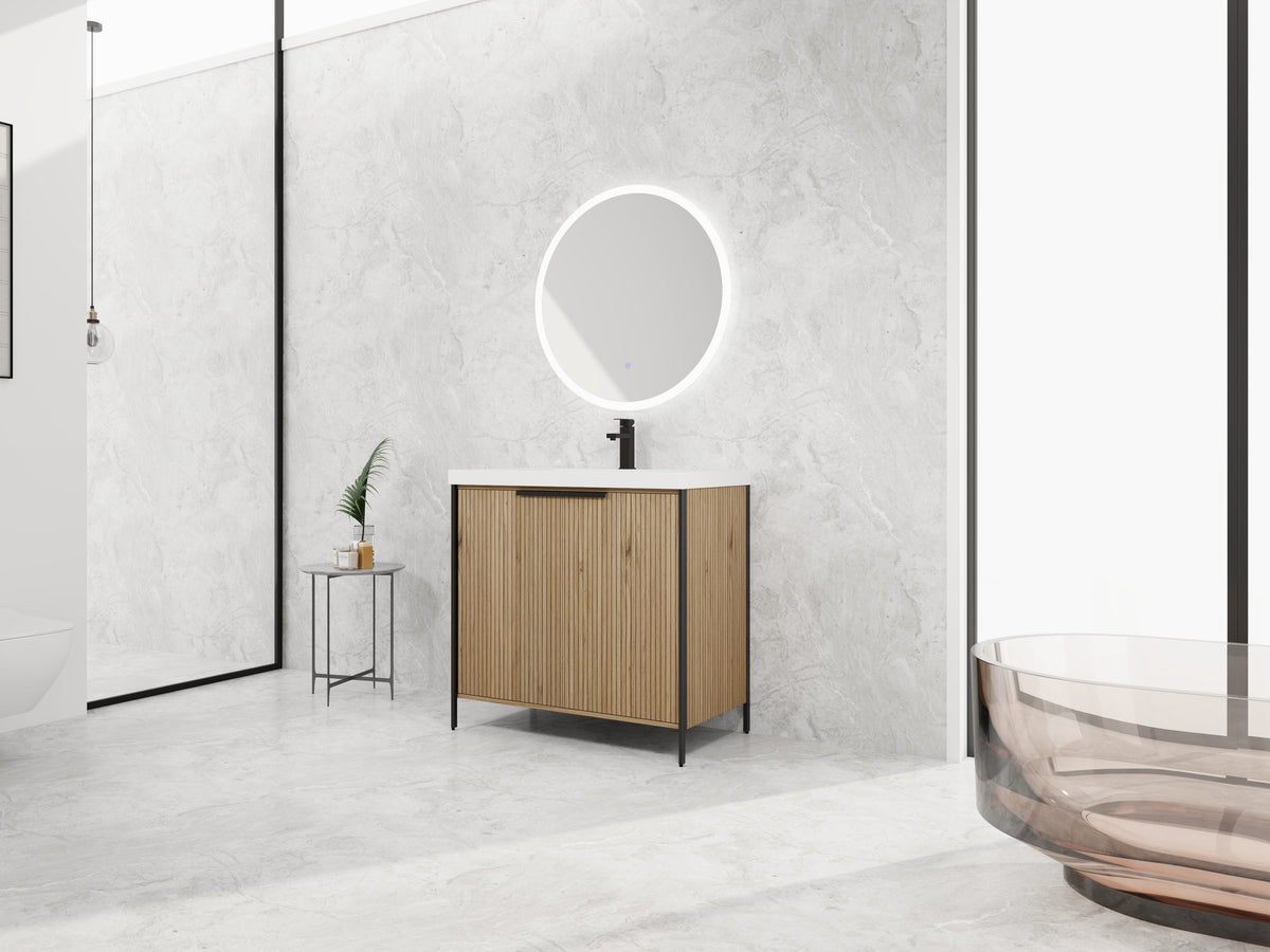 36" Freestanding Bathroom Vanity with Resin Sink & 2 Soft-Close Cabinet Doors