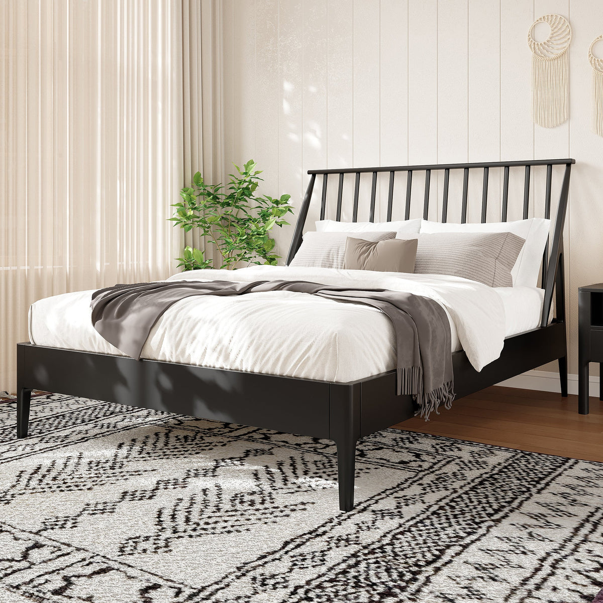 Solid Bamboo Wood Spindle Platform King Bed