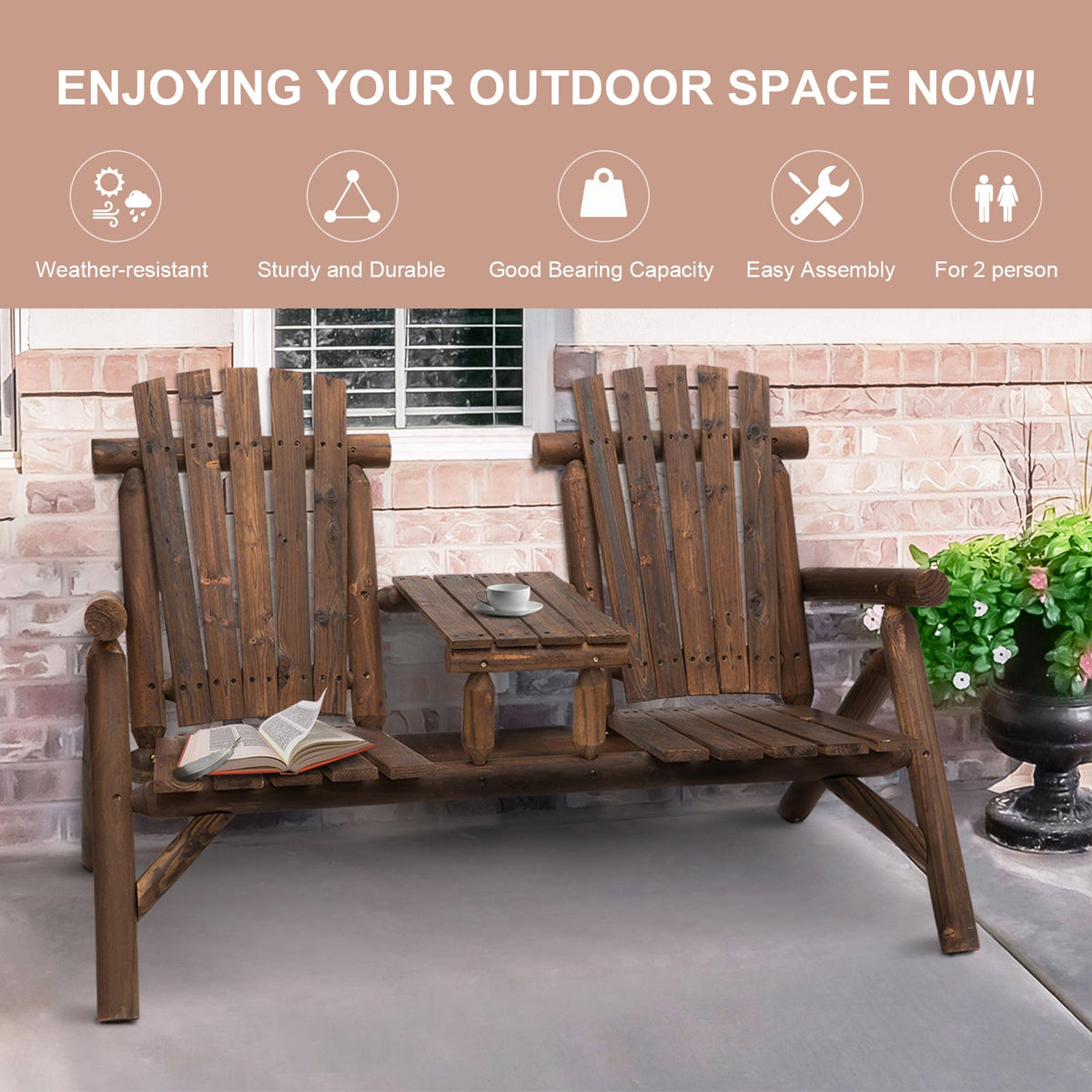 Outsunny 2-Seat Wooden Adirondack Chair