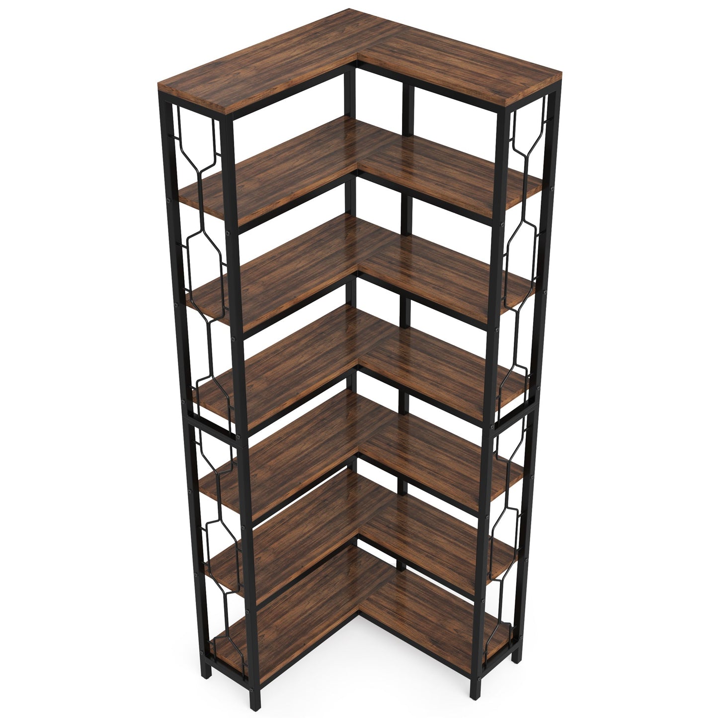 Stylish 7-Tier Industrial Corner Bookshelf