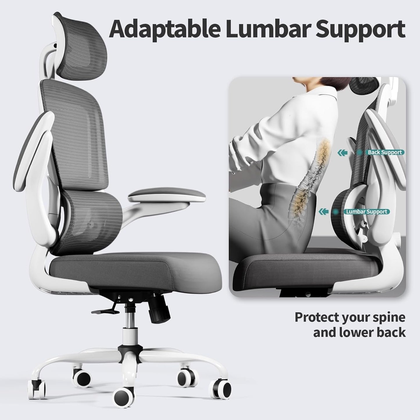 Ergonomic Office Chair Height Adjustable White Backrest
