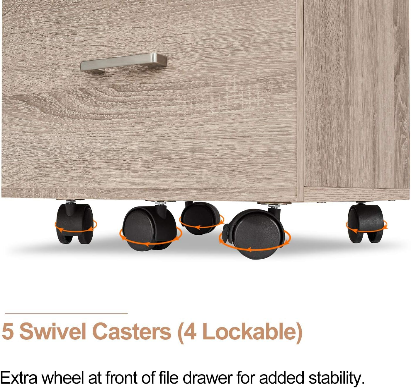 Oak 26 Inch High 3 Drawer File Cabinet With Lock For Letter Size Files And Mobile Under Desk