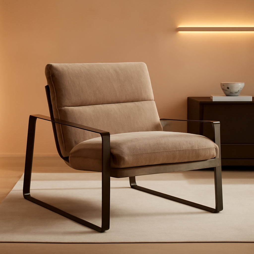 Khaki Chenille Accent Chair With Armrest Upholstered