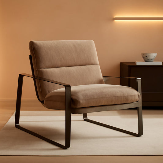 Khaki Chenille Accent Chair With Armrest Upholstered