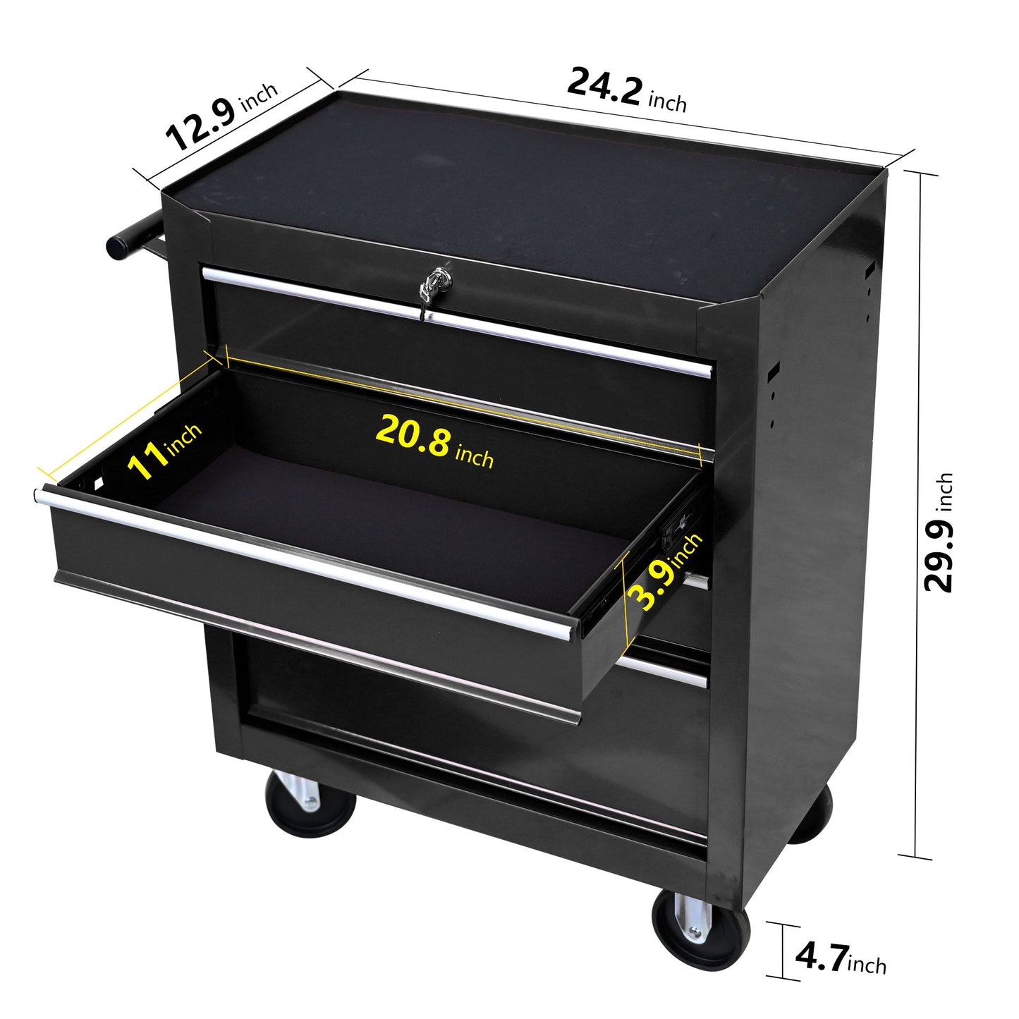 Rolling Tool Chest, 4-Drawer Tool Box with Wheels, Heavy Duty Industrial Service Cart Storage Organizer with Locking System, Rolling Tool Box Organizer Tool Case for Garage, Repair Shop - Black