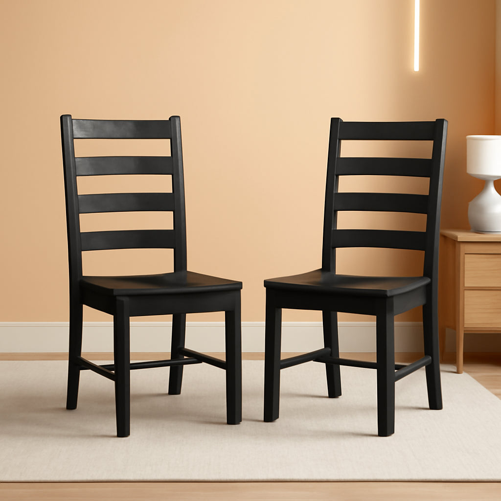 Black Dining Chairs Set Of 2 With Solid Wood Legs And Footrest