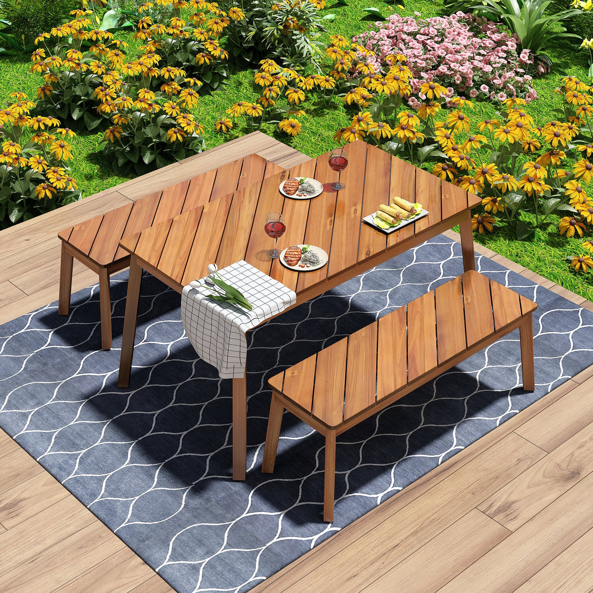 Acacia Wood 3 Piece Dining Set for Indoor & Outdoor Use