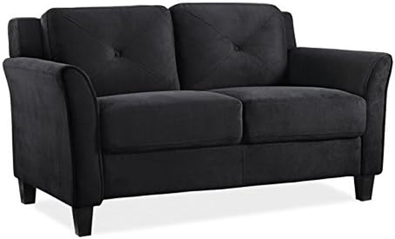 2 Piece Living Room Sofa And Loveseat Set In Black Microfiber Upholstery With 67.3 Inch Total Seat Width