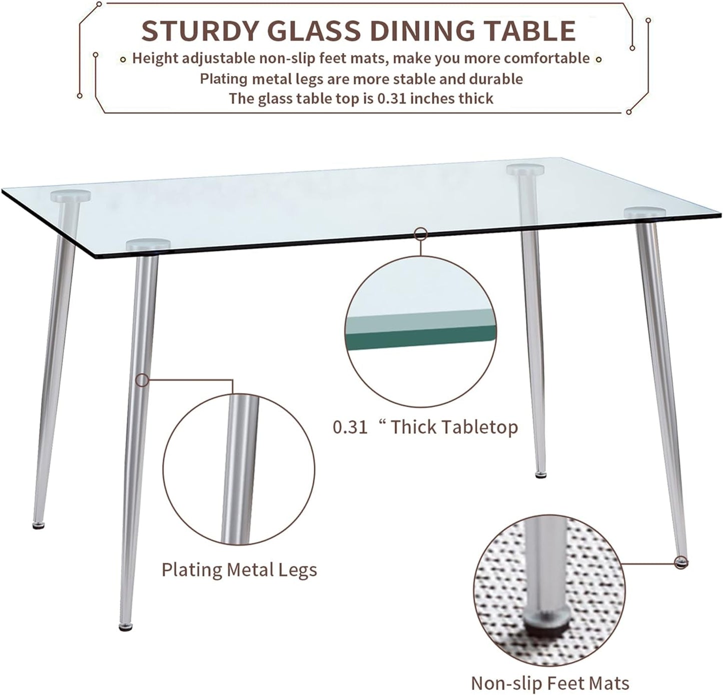 Glass Dining Table For 4 51 Inch Clear Top For Home