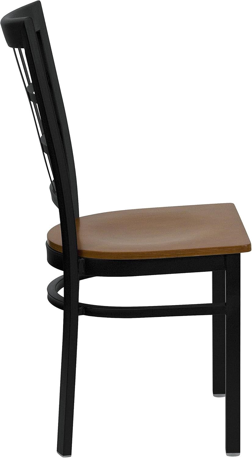 Hercules Series Black Window Back Metal Restaurant Chair With Cherry Wood Seat