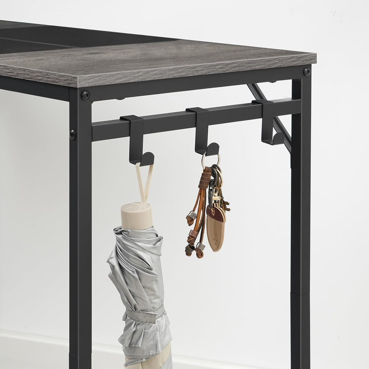 Charcoal Gray Computer Desk With Power Outlet And Hooks
