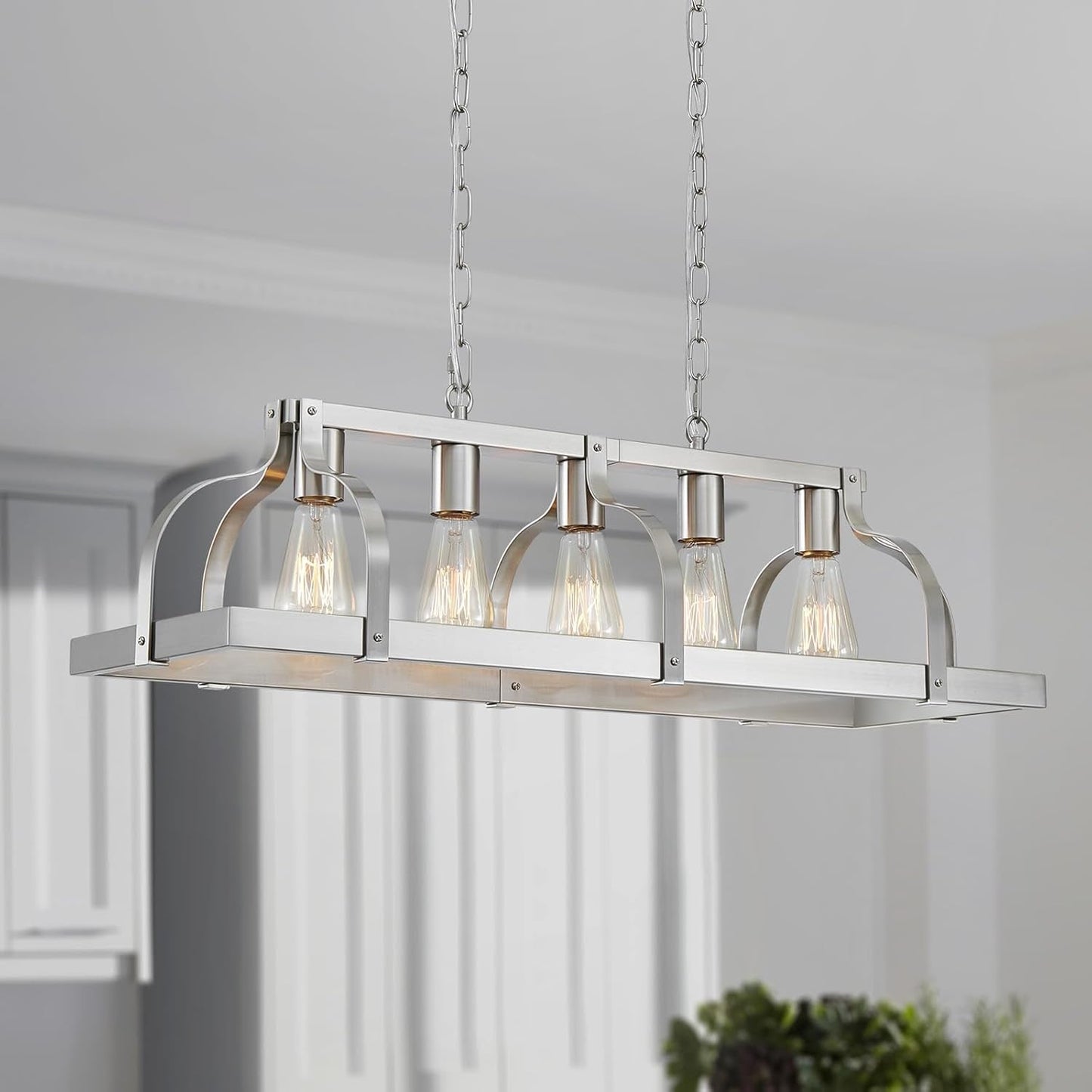 5-Light Metal Linear Chandelier Imitation Wood Grain