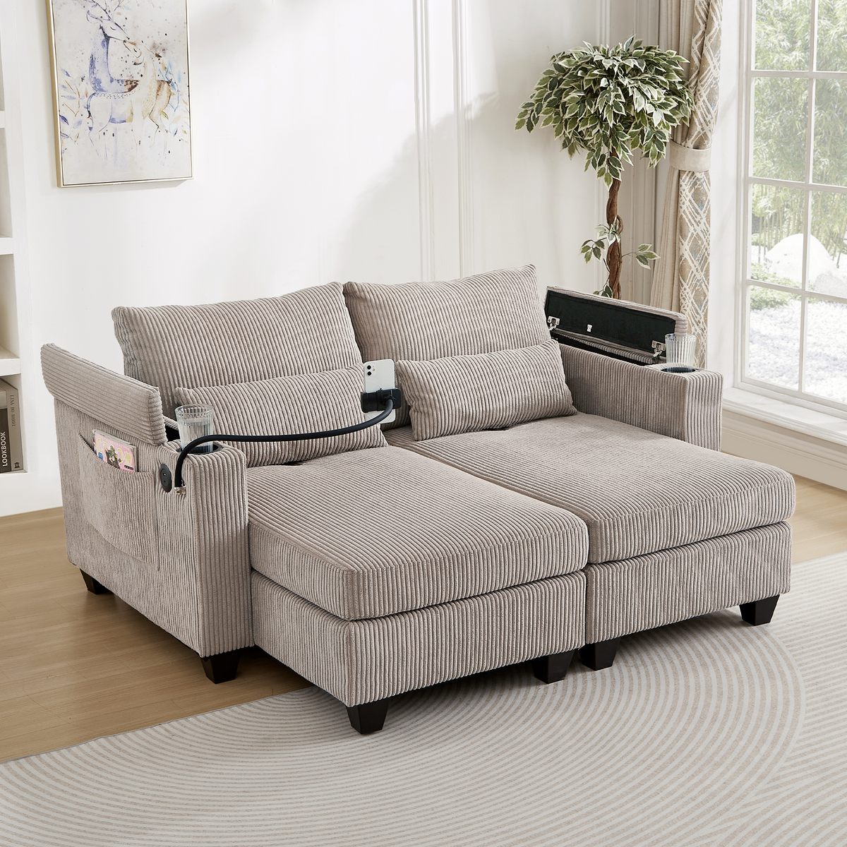 Convertible Chaise Lounge 63" Loveseat Sofa Bed