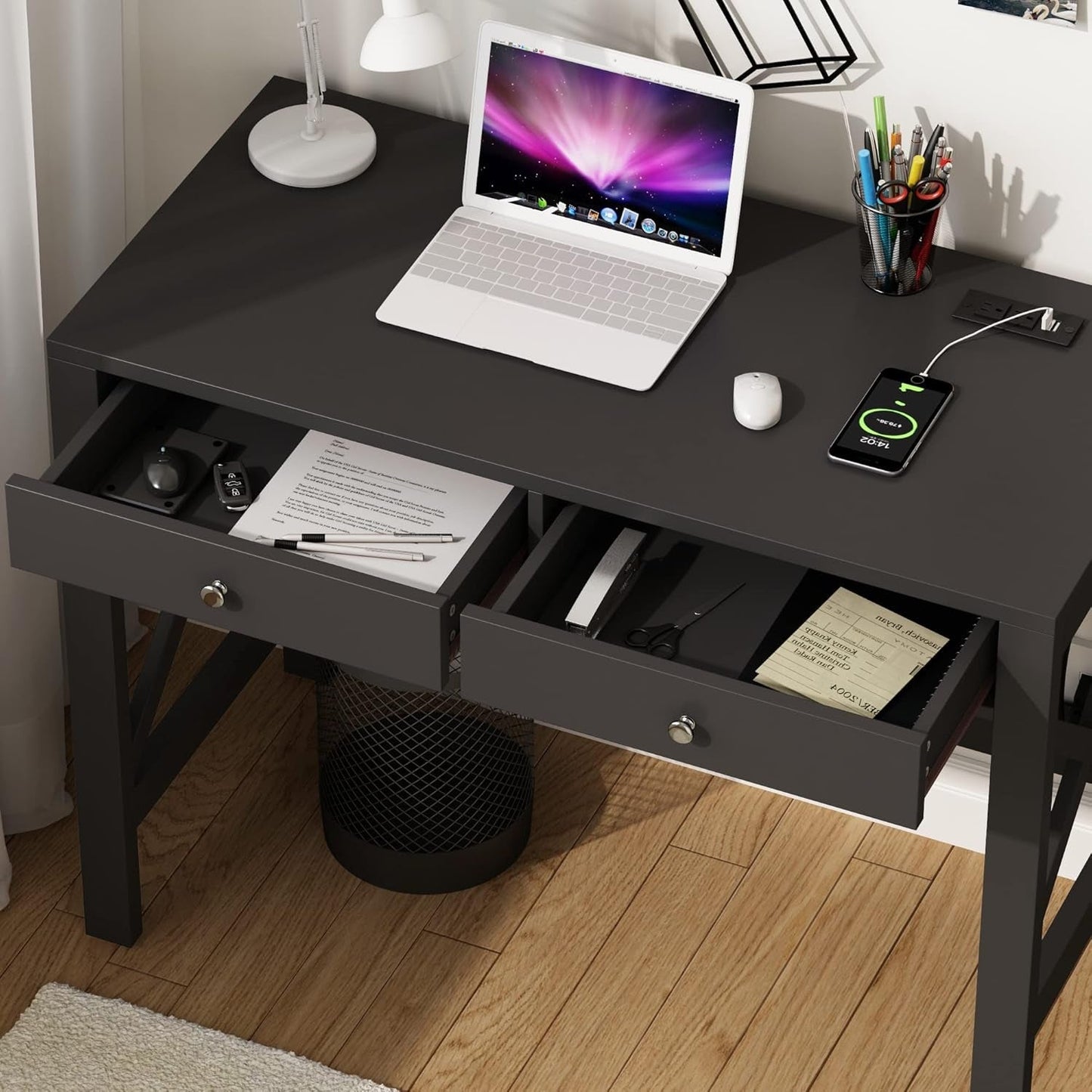 39 Inch Computer Desk With USB Ports For Home Office