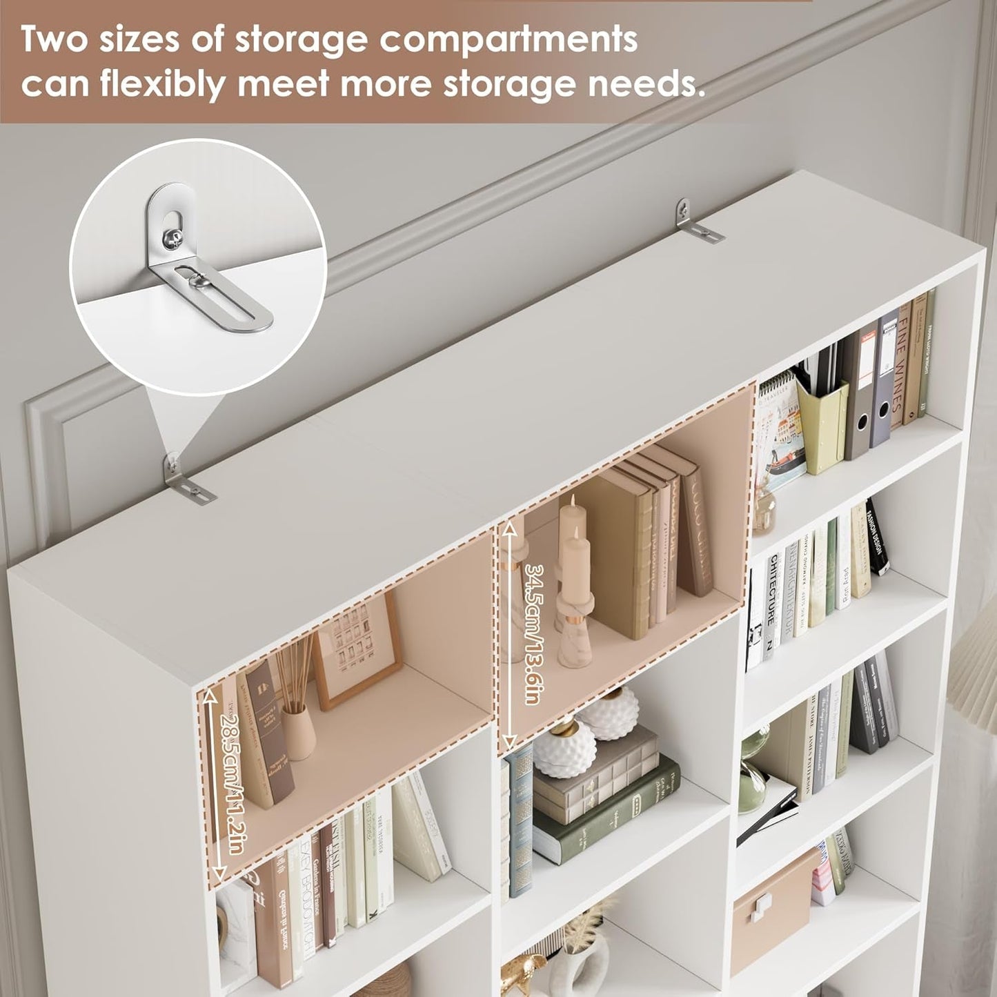 Triple Wide White Bookshelf 6 Tier 74 Inch Tall Unit