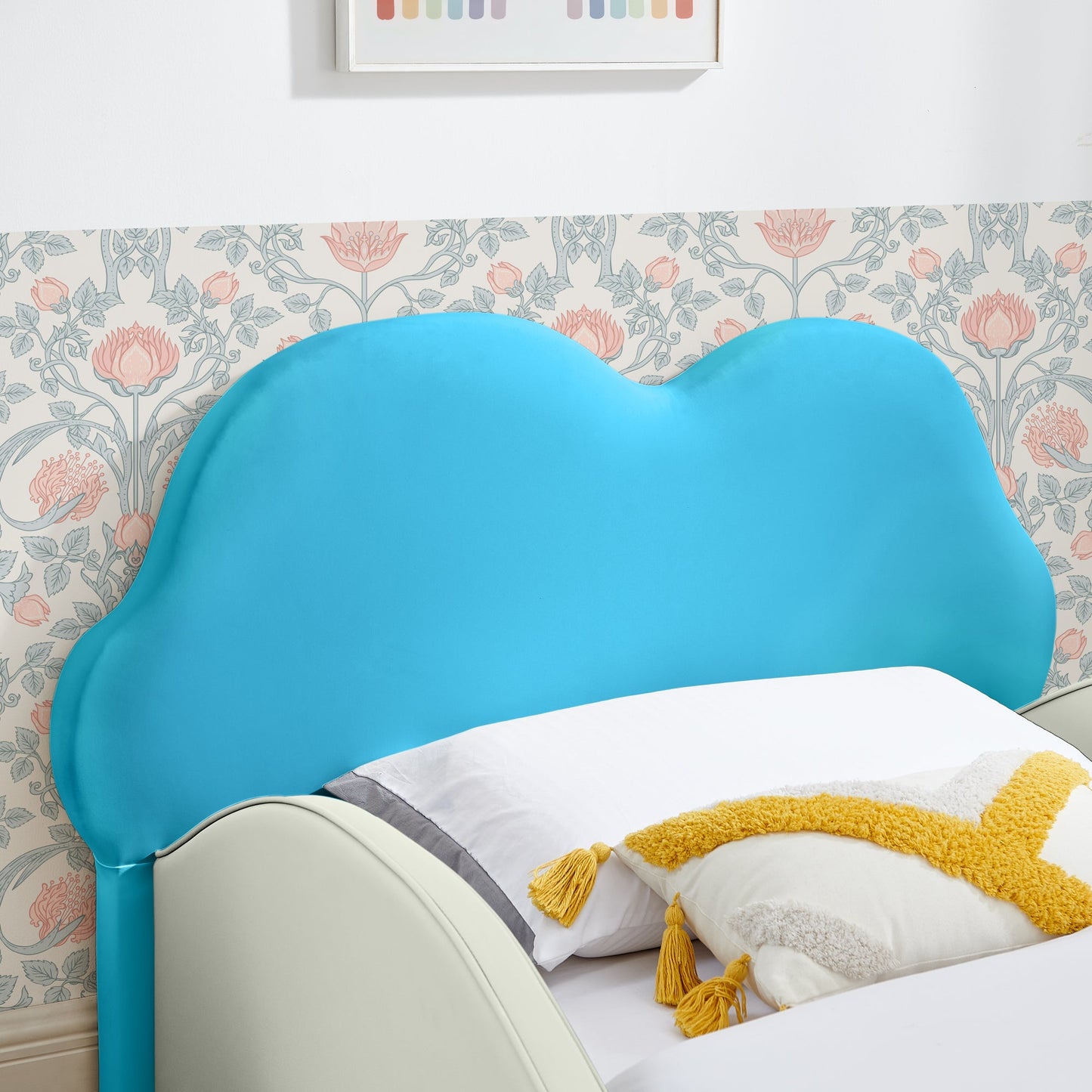 Cute Cloud Shape PU Leather Kids Bed with Guardrails