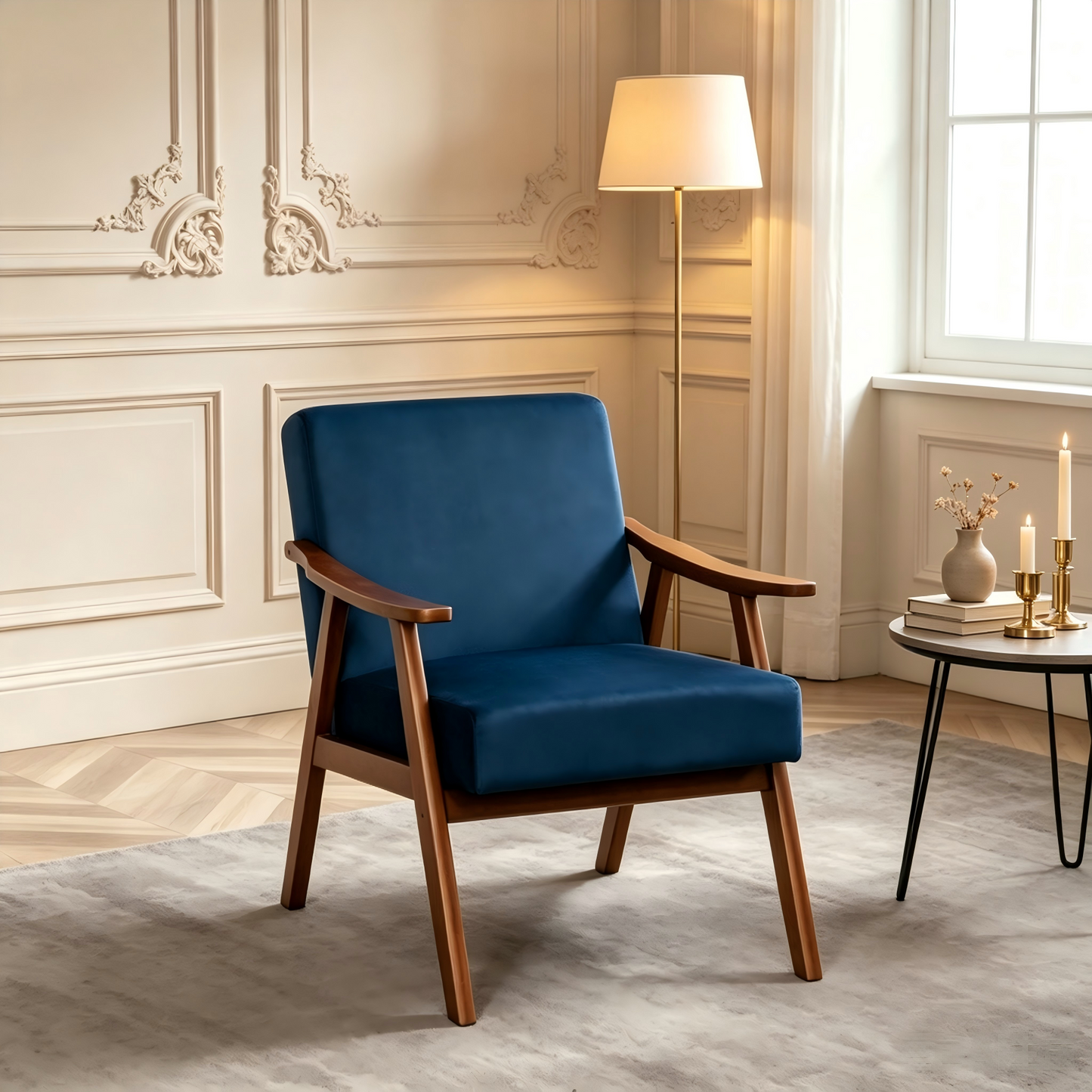 Accent Chair with Velvet Upholstery and Solid Wood Frame