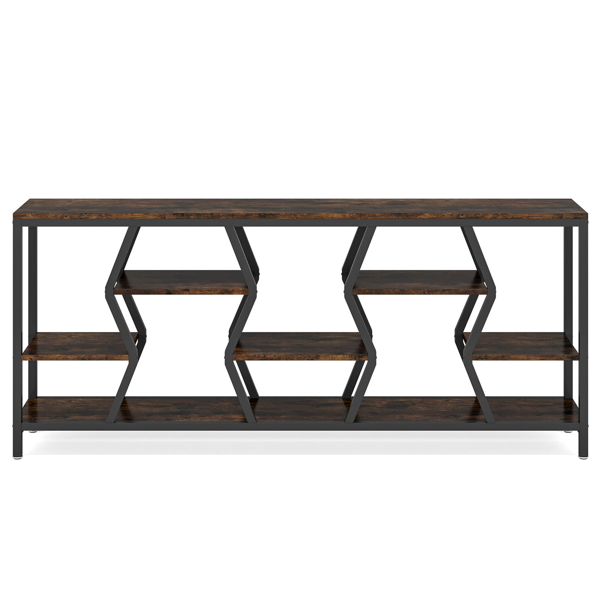 70.9 Inches Sofa Console Table with 4 Tier Wood Storage Shelves
