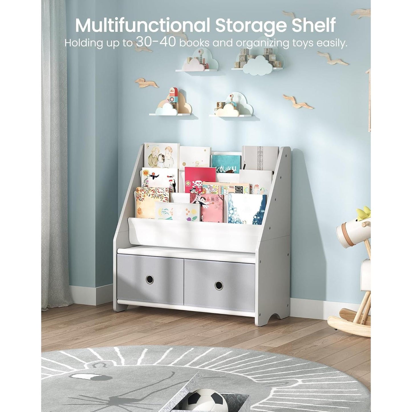 Kids Bookshelf And Toy Storage 4 Tier Book Rack White Gray