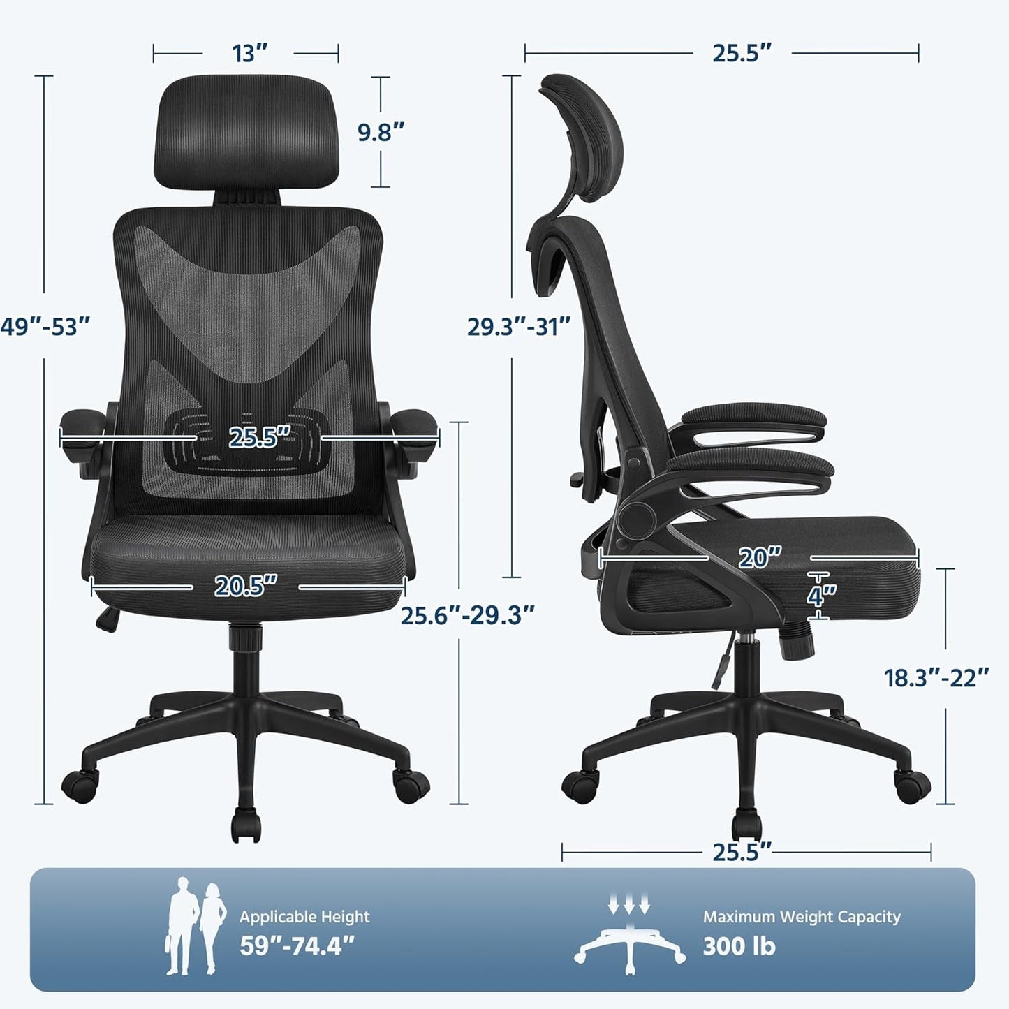 Black Ergonomic Office Chair With Adjustable Headrest And Flip Up Armrests