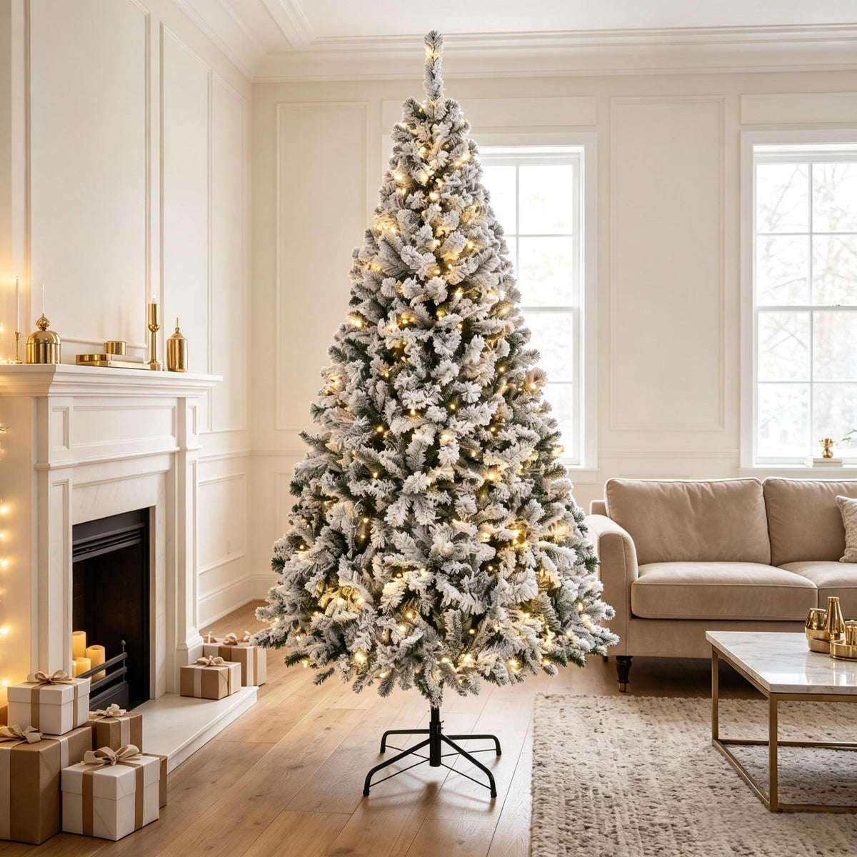 7.5 ft Pre-Lit Flocked Fraser Fir Artificial Christmas Tree