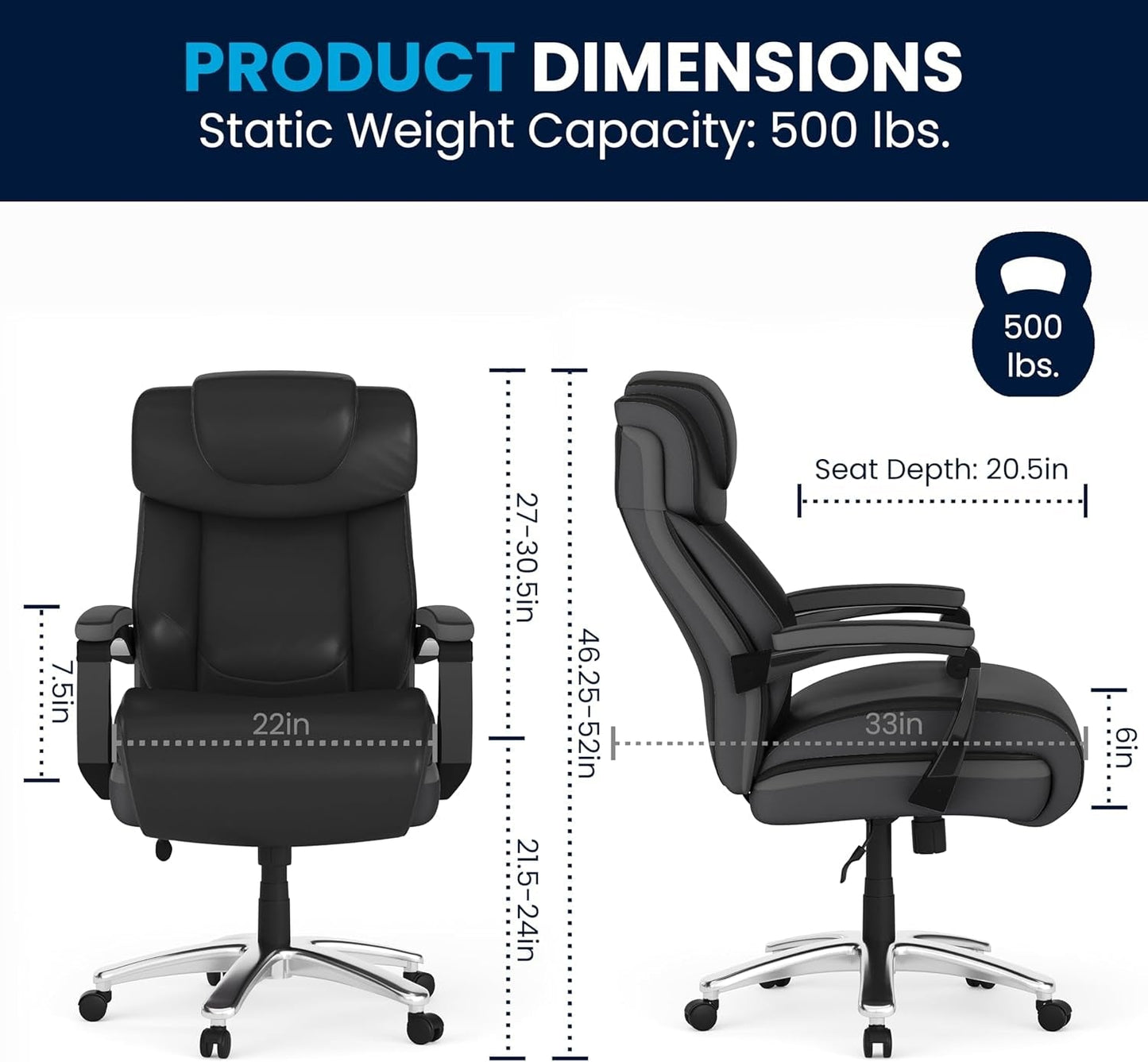 High-Back Headrest Ergonomic Office Chair Black LeatherSoft