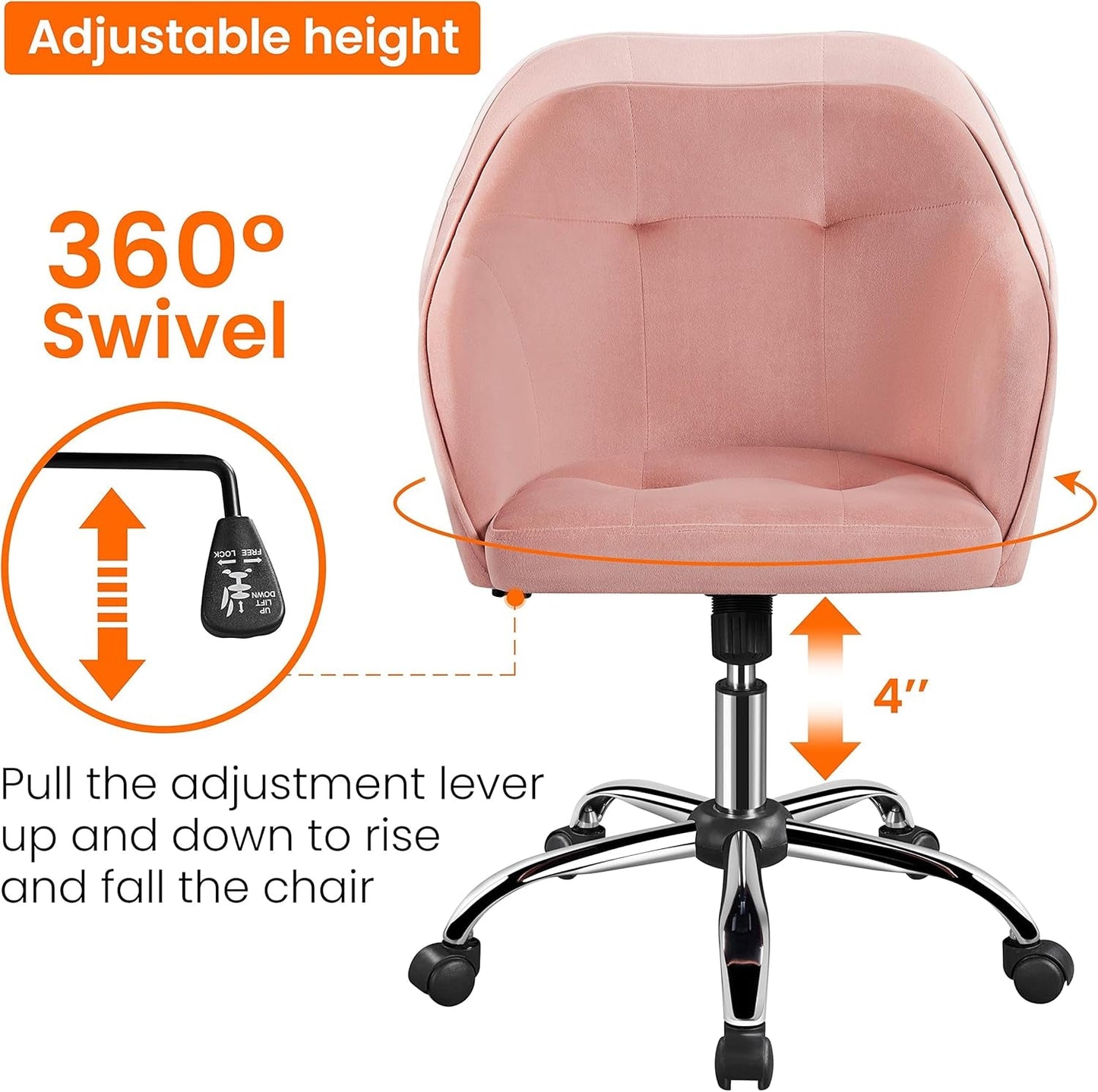 Pink Velvet Desk Chair With Swivel Office Chair Modern