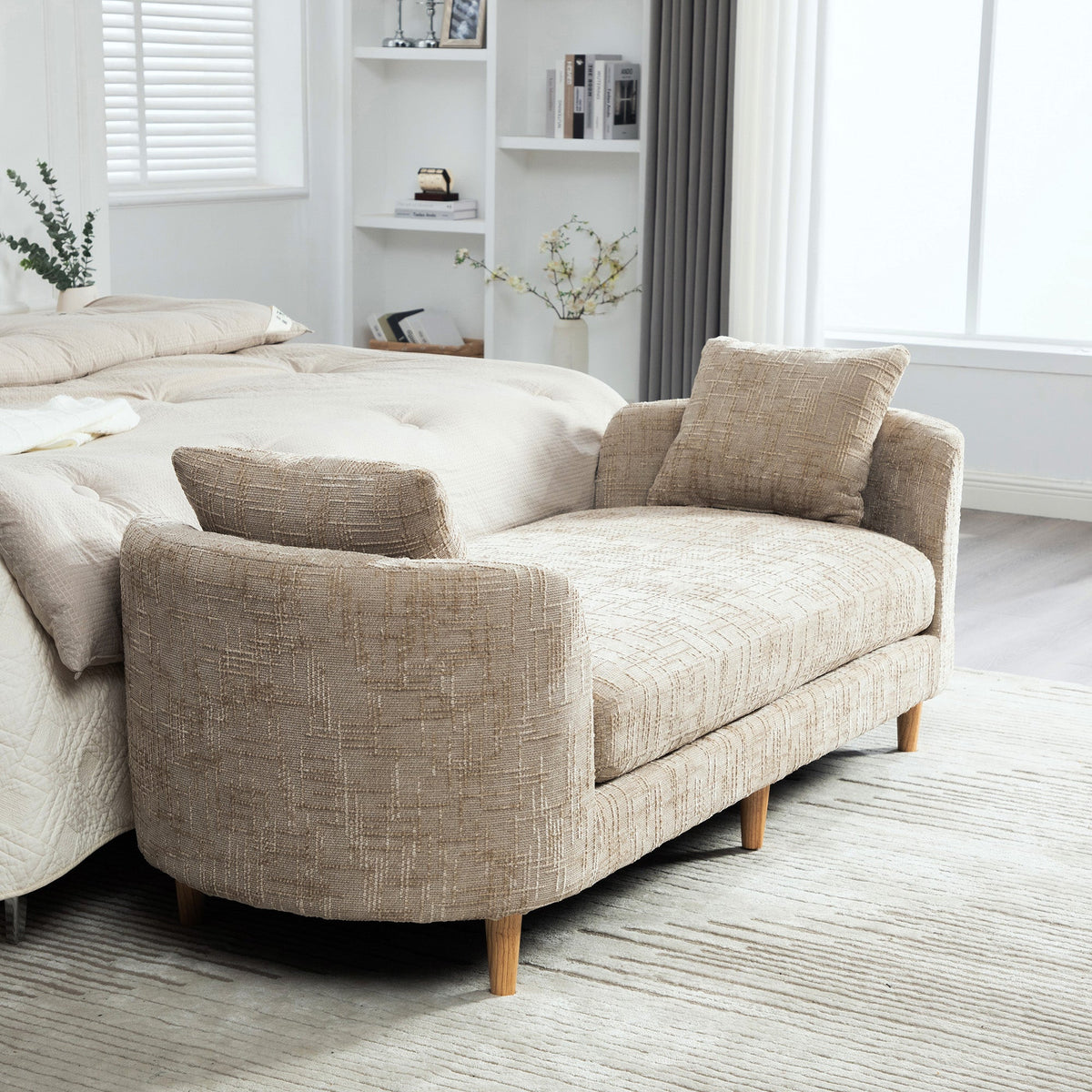 77.17" Wide Modern Upholstered End of Bed Bench with Armrests