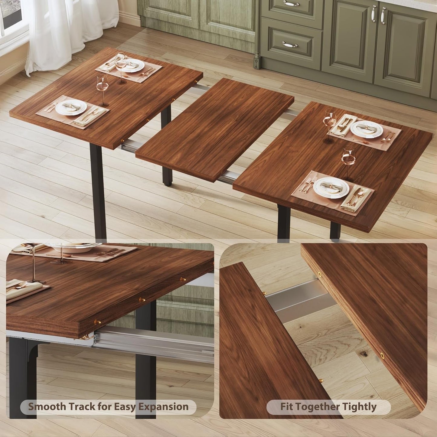 Walnut 63 Inch Extendable Dining Table Set For Six Chairs