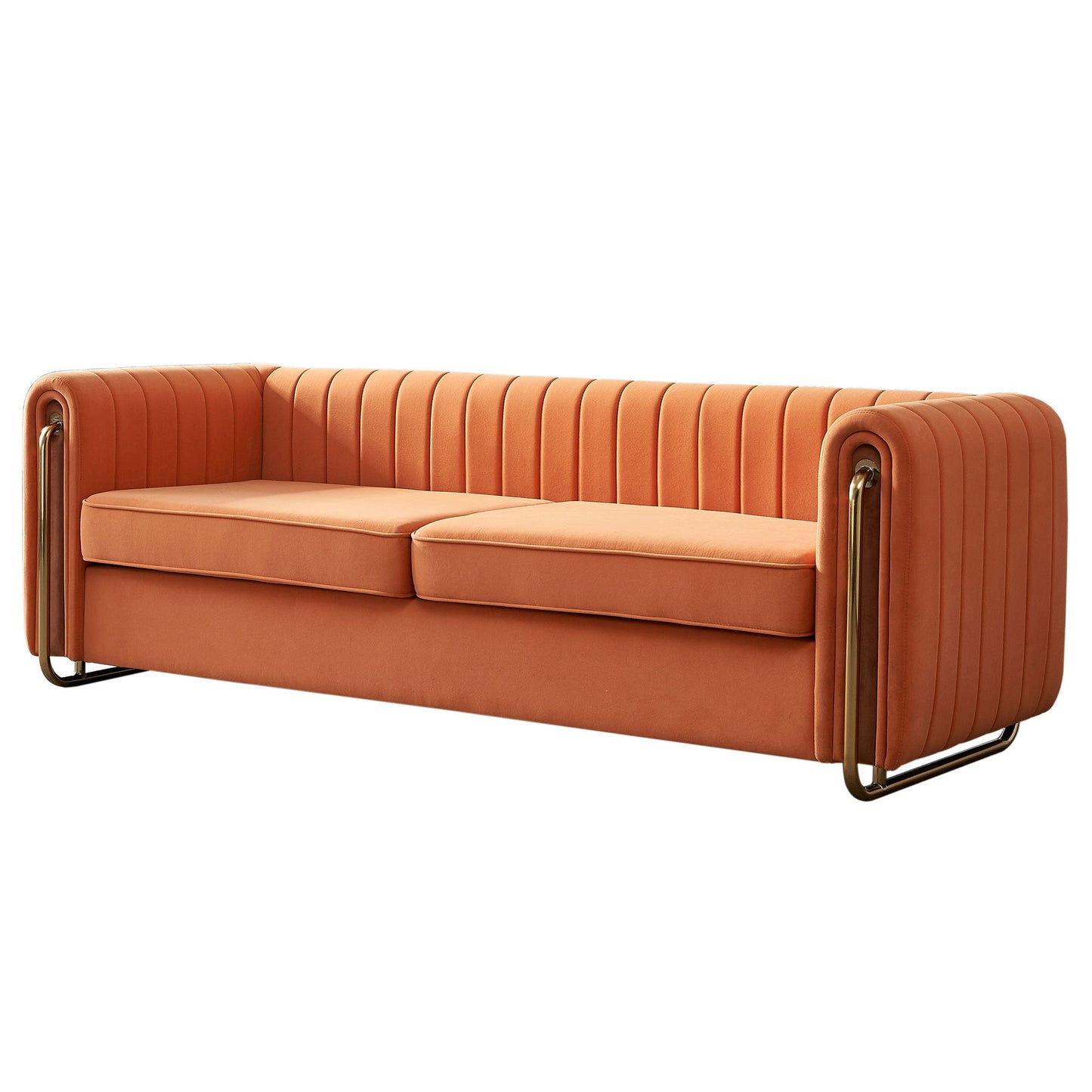 Contemporary Velvet Sofa Couch 84.25''W for Living Room, Orange