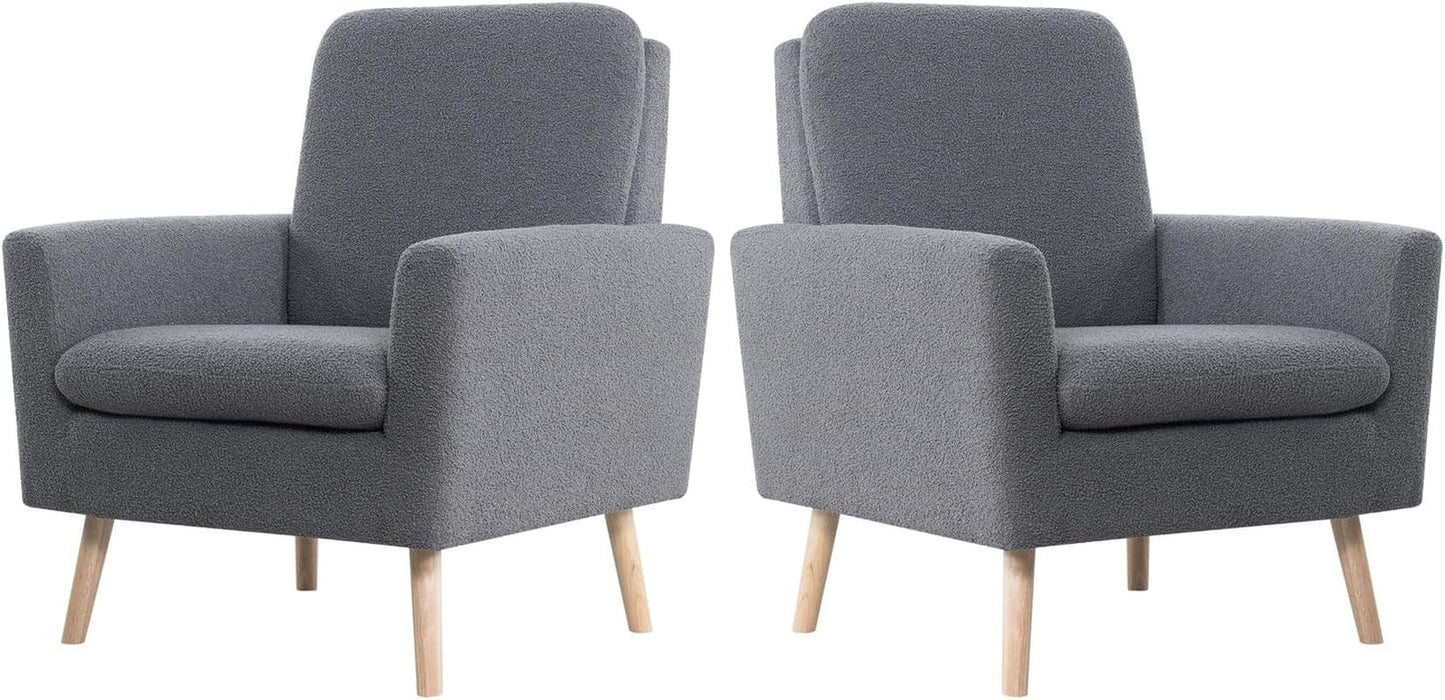 Gray Mid Century Modern Plush Upholstered Armchair