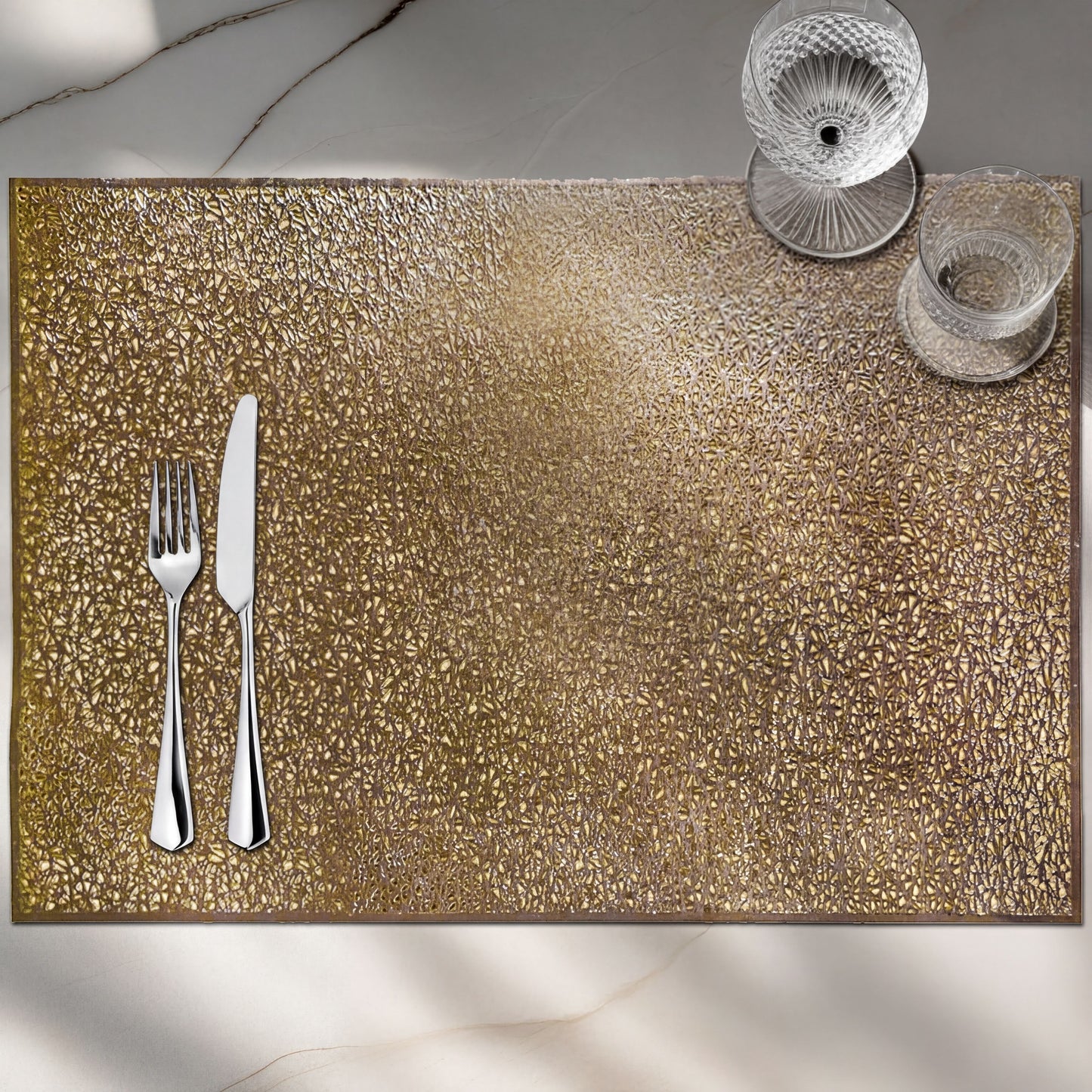 PVC Placemats - Set of 6 Gold Non Slip Table Decor Mats for Dining