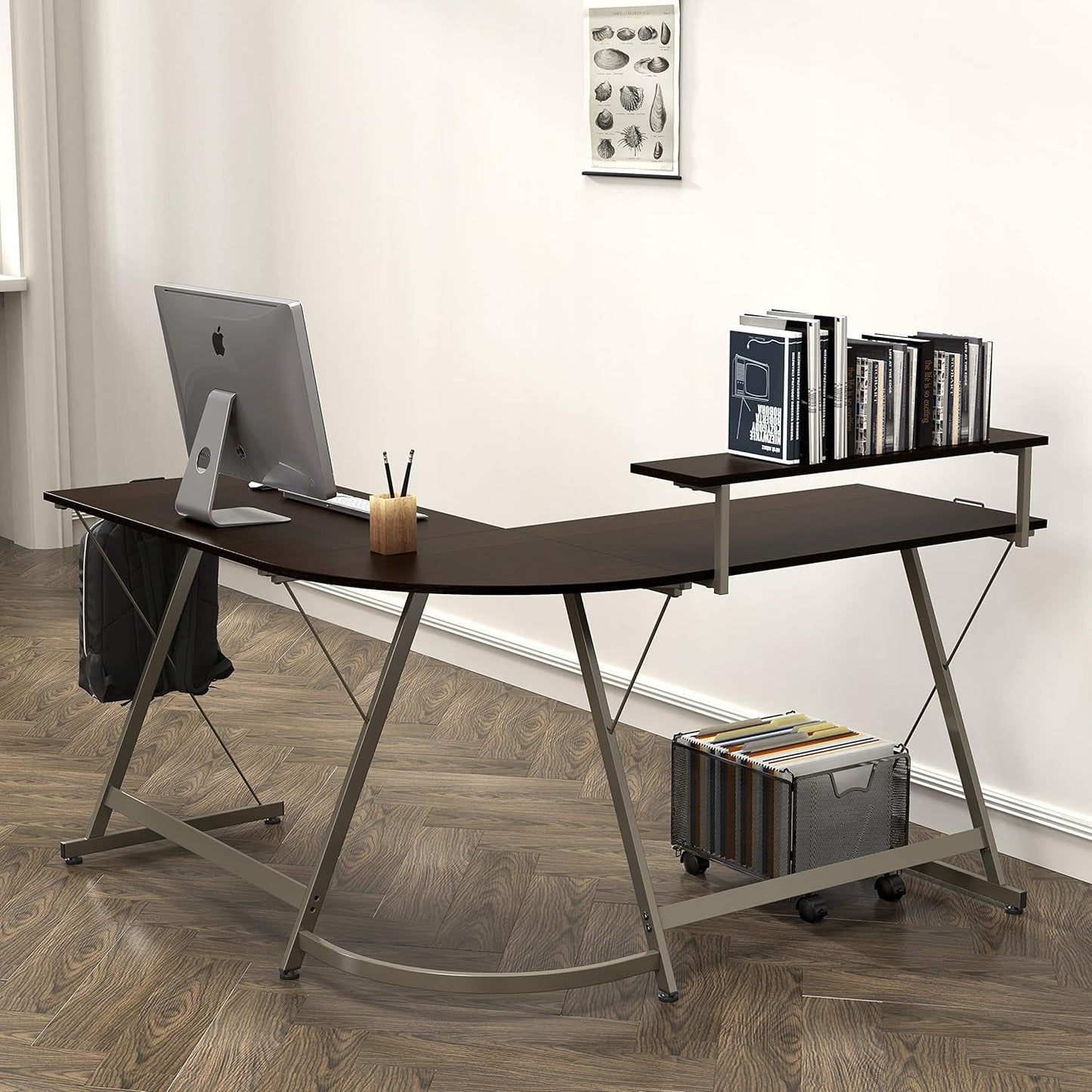Vista L Shaped Desk With Removable Monitor Stand Espresso