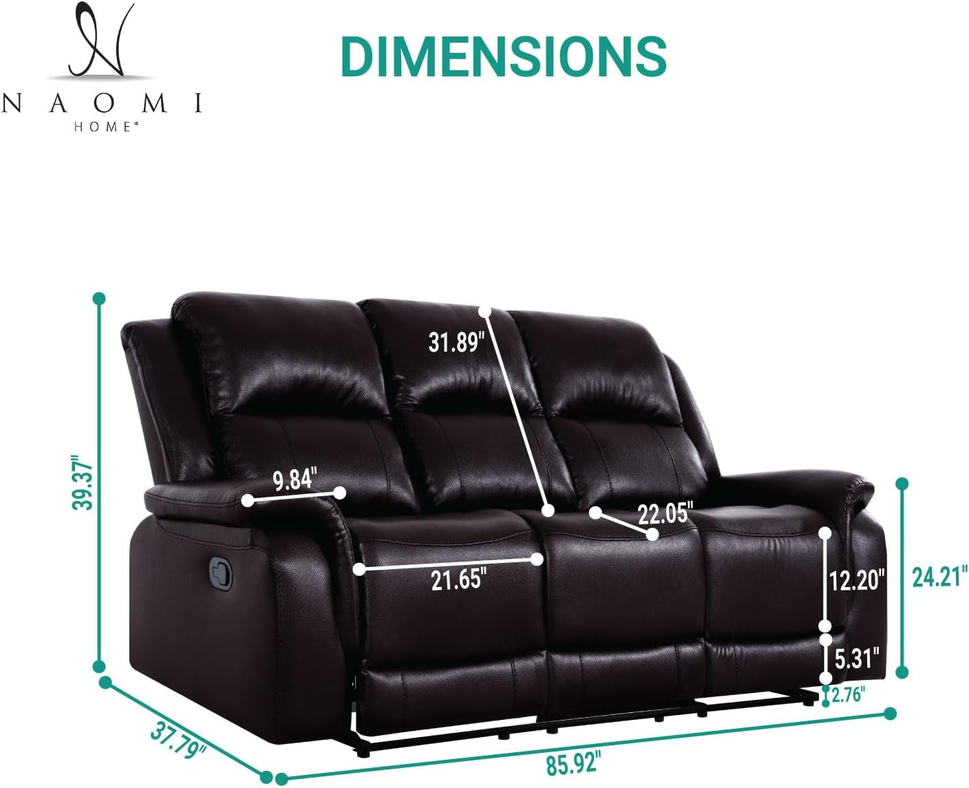 Espresso Leather Sofa Set With Manual Recliner For Living Room