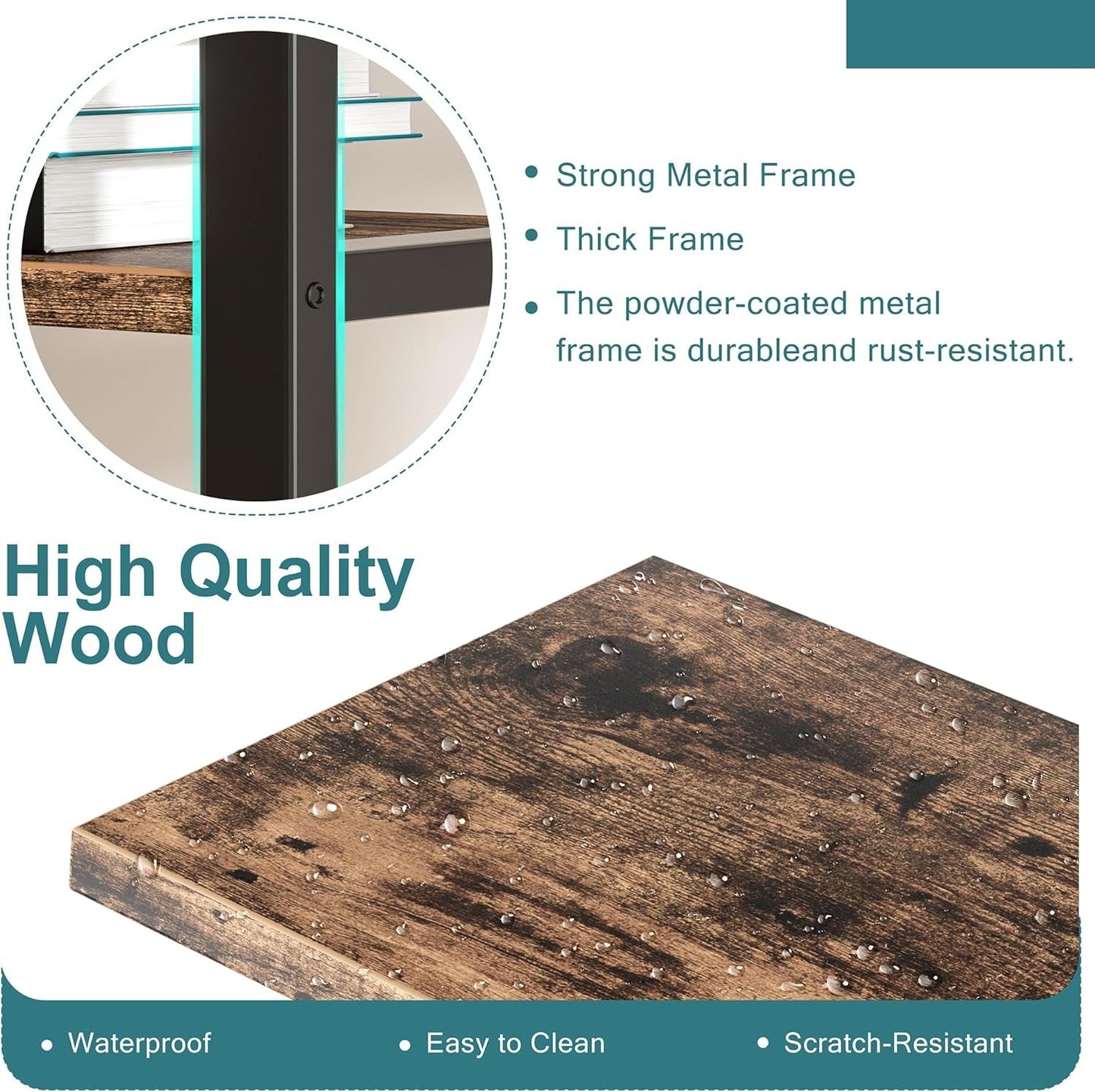 Arched Five Tier Bookshelf Rustic Brown Storage Unit