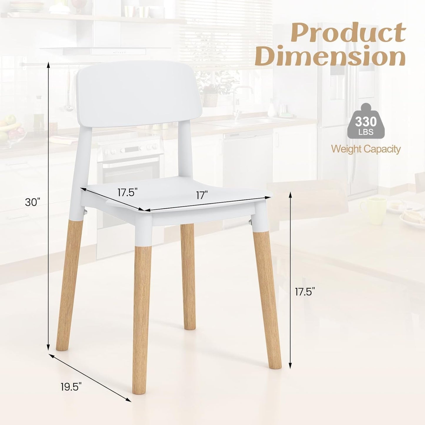 White Wooden Dining Chairs Set of 4 With Ergonomic Backrest