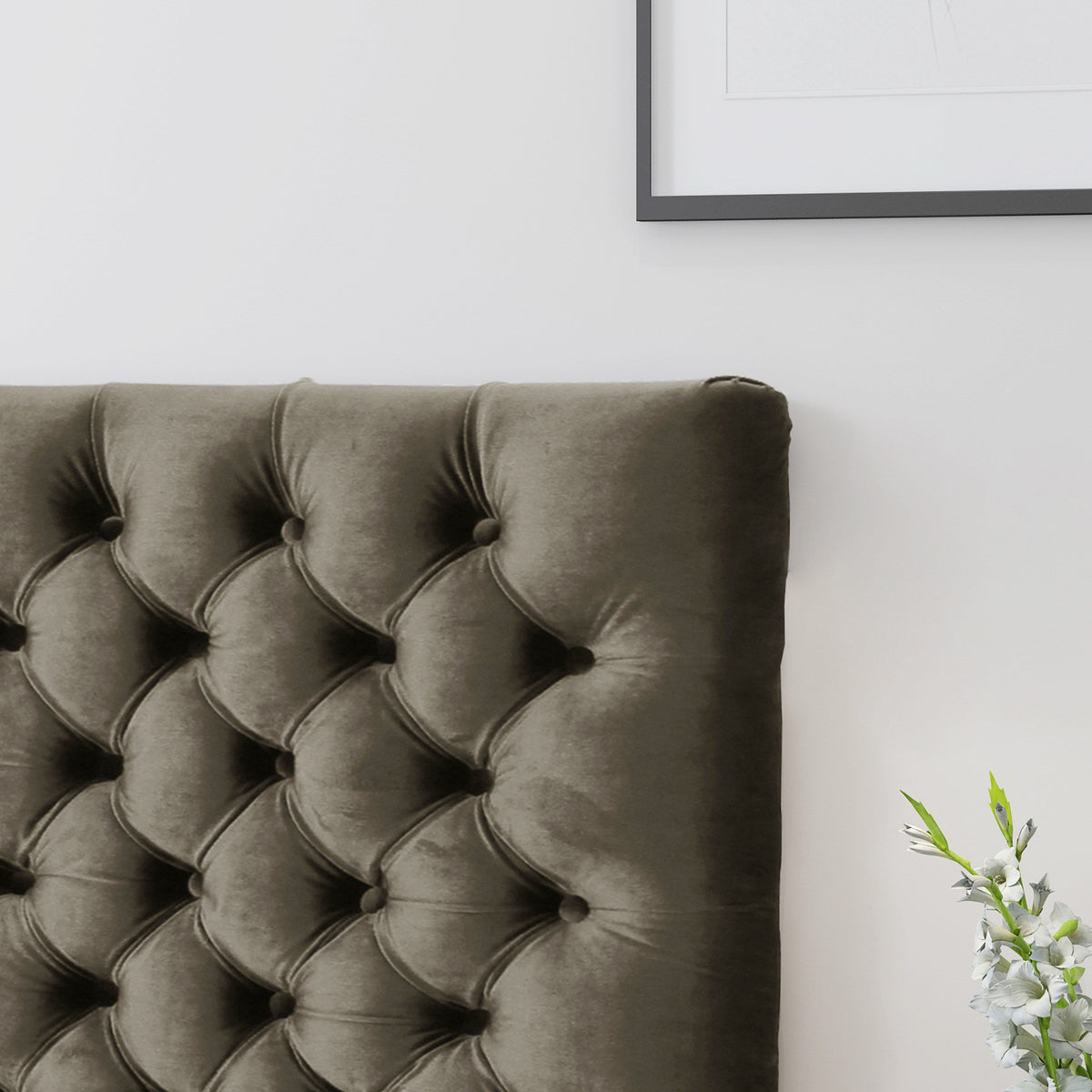 Tufted Upholstered Queen Size Bed Headboard
