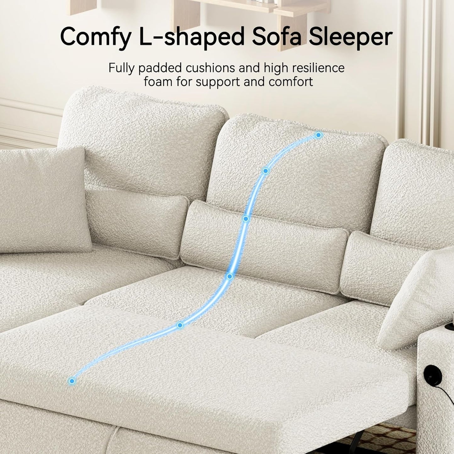 Pull Out Convertible Sofa Bed With Hidden Storage Teddy White