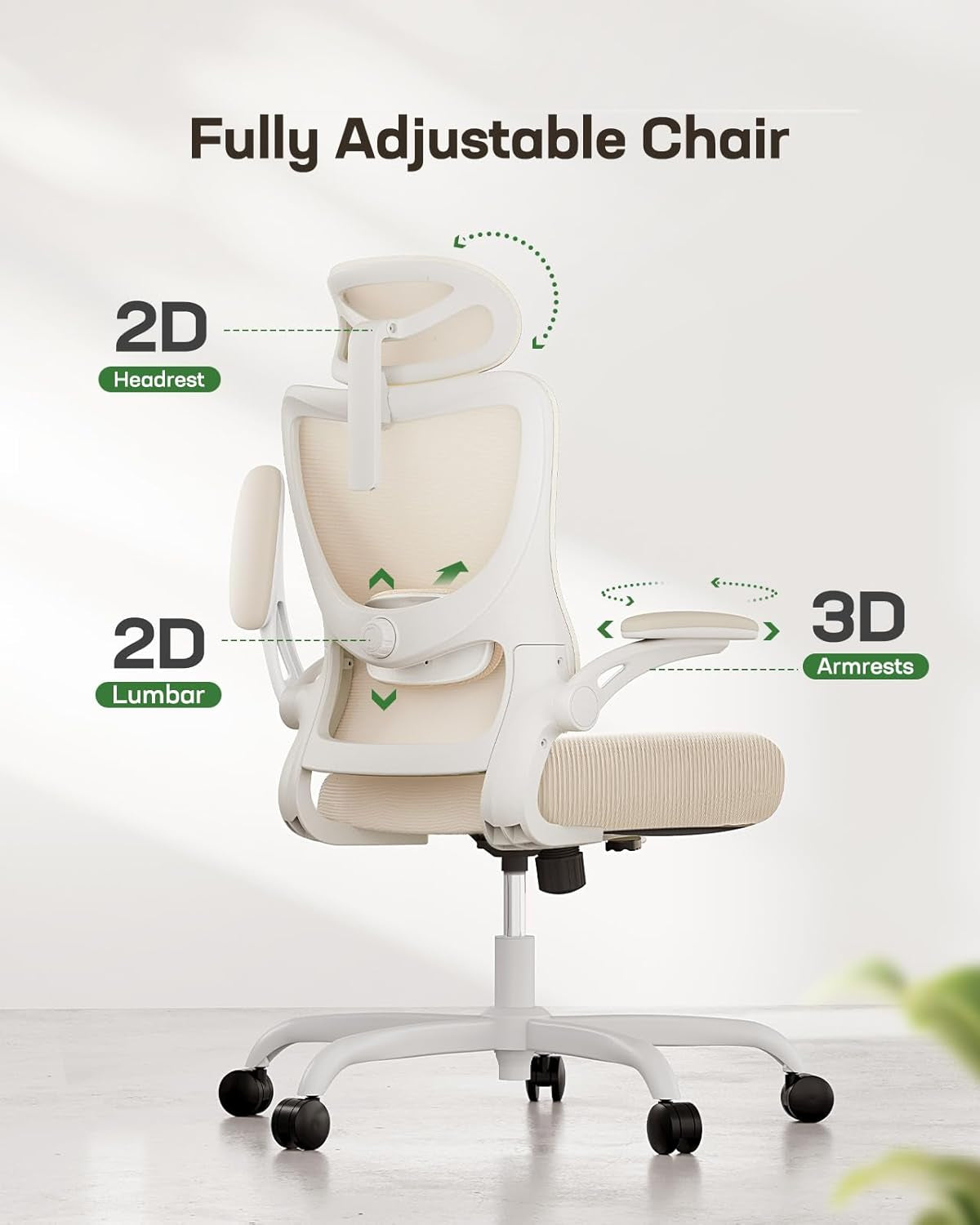 Ergonomic Office Chair White Mesh Back And Adjustable Lumbar