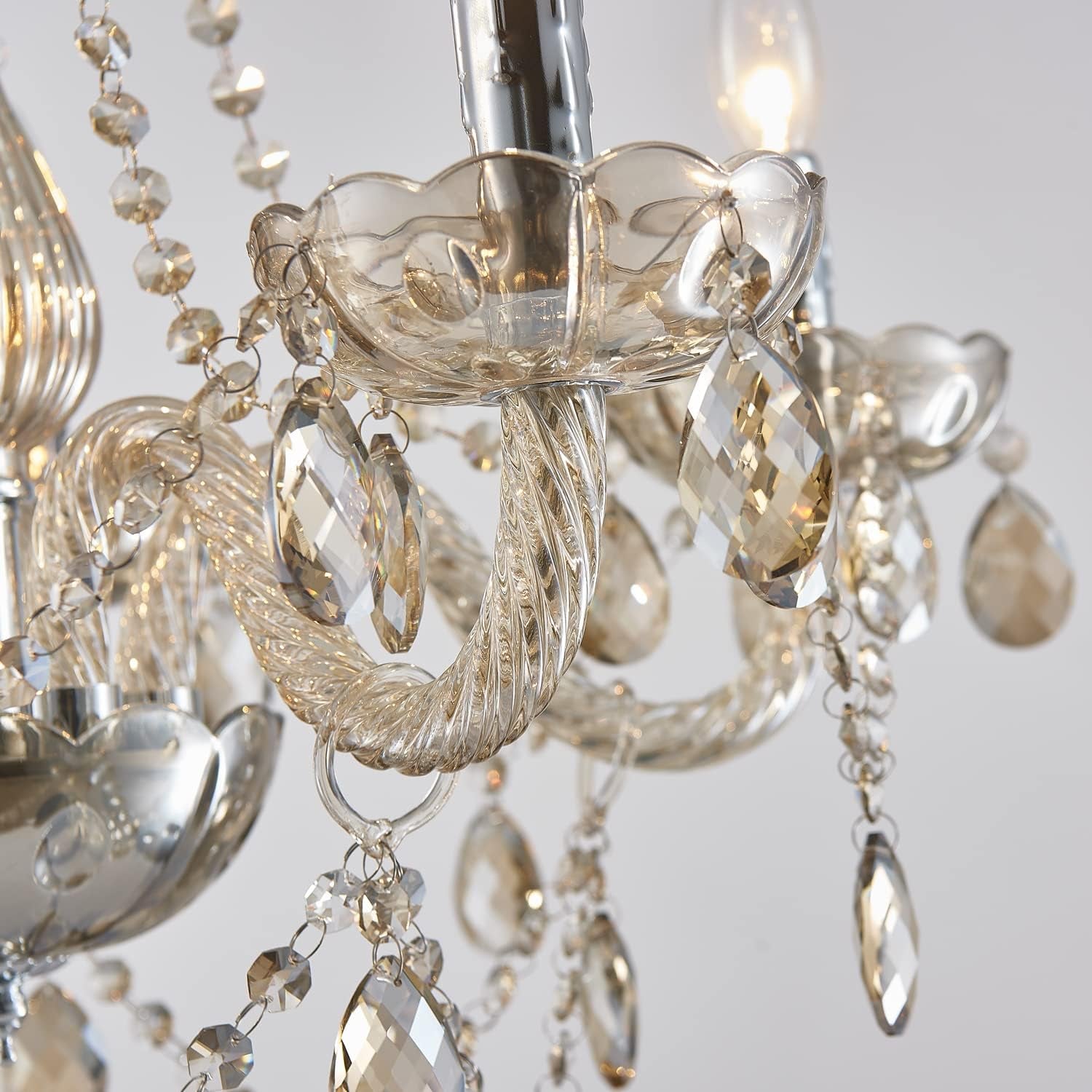 Champagne Crystal Chandelier 5 Light Modern Bedroom with intricate crystal detailing and elegant design.