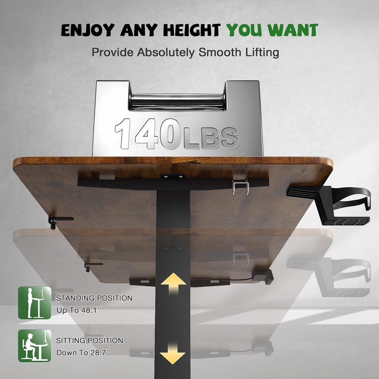 Electric Standing Desk With Monitor Stand 47x24 Brown