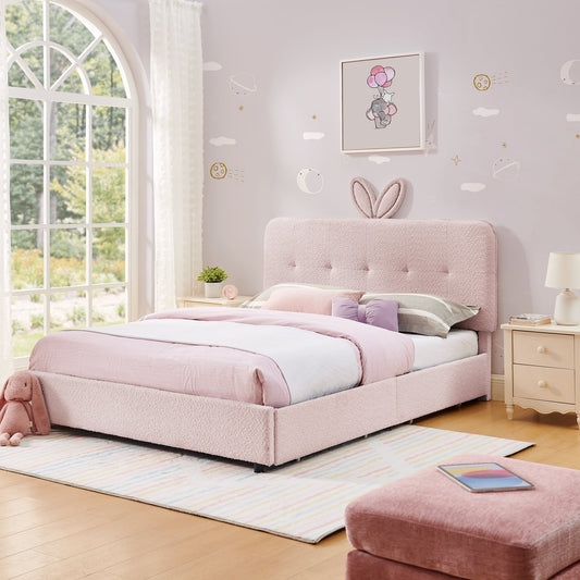Full Size Kids Upholstered Bed with Oversized Rabbit Ear Headboard