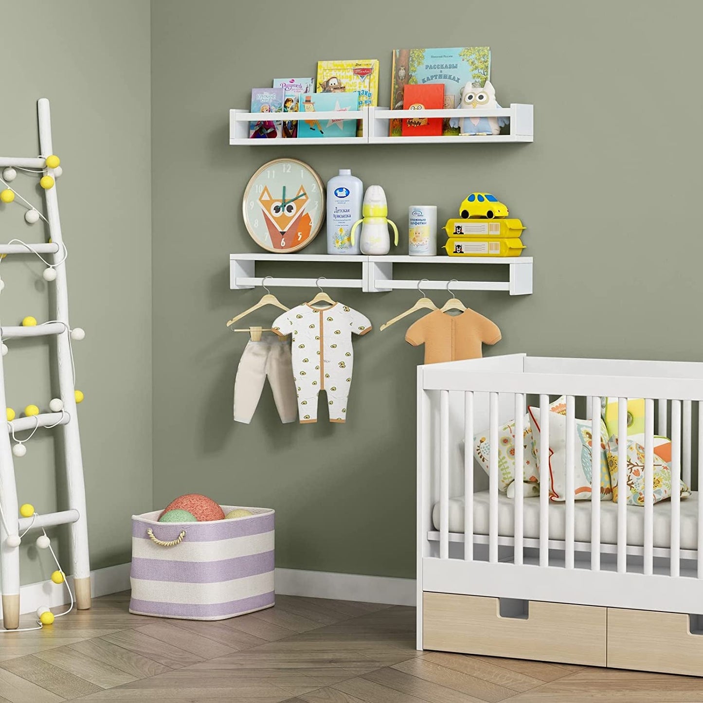 Floating Nursery Wall Shelves Set of 4 White Bookshelves