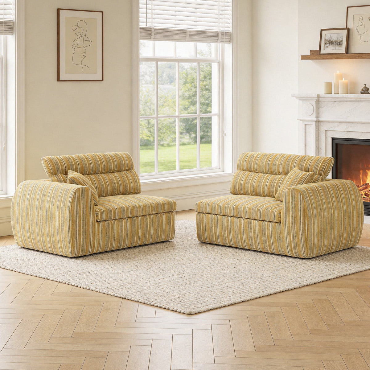 Woven Chenille Striped Compression Sofa