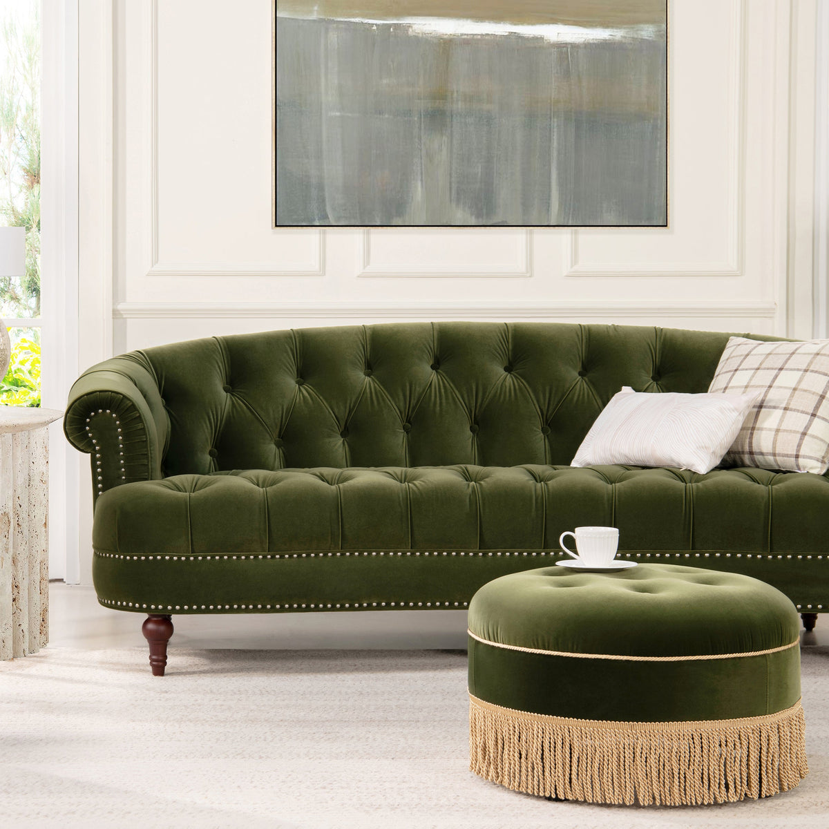 La Rosa Victorian Chesterfield Tufted Sofa - Olive
